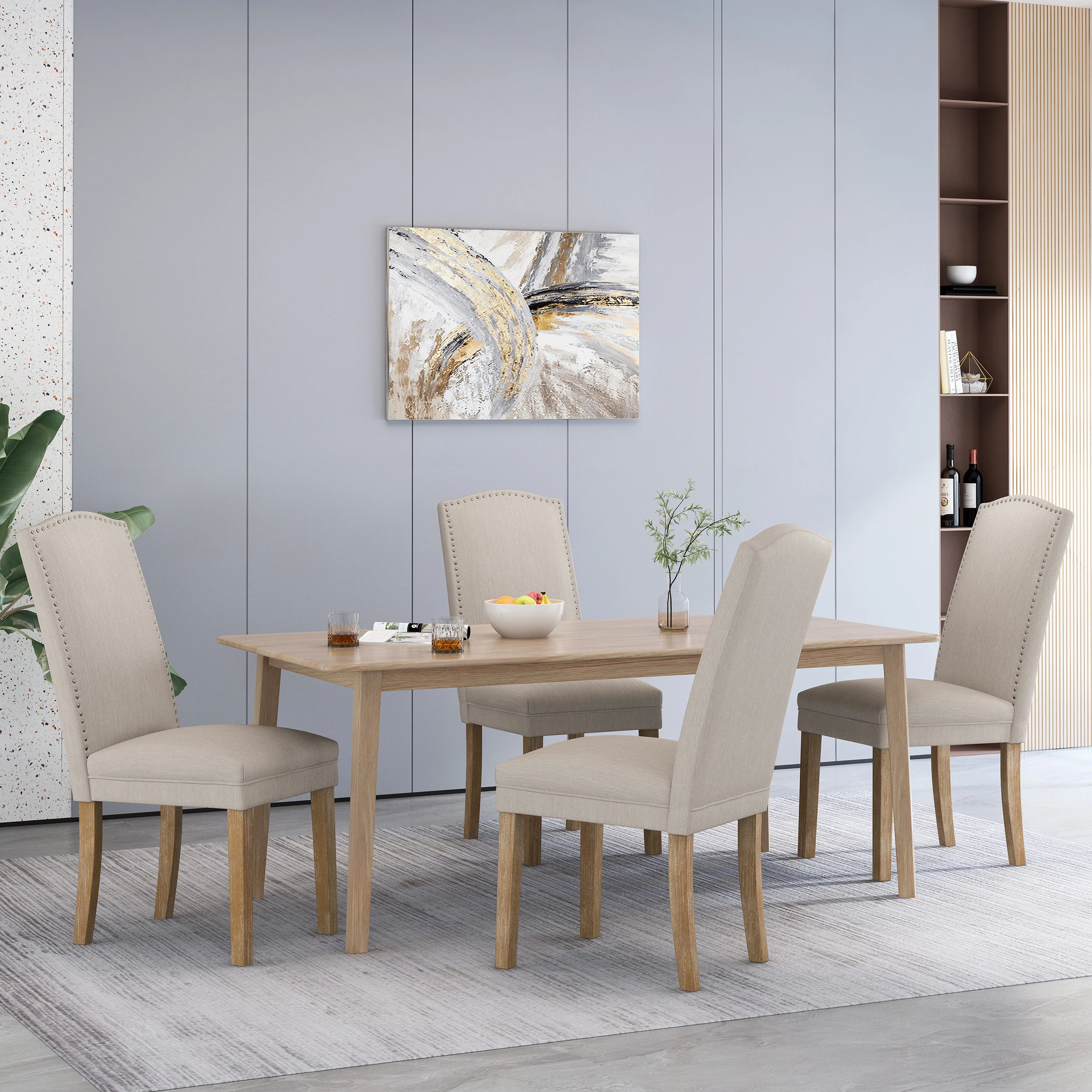 Geromin Contemporary Fabric Dining Chairs with Nailhead Trim, Set of 4 - furnishings
