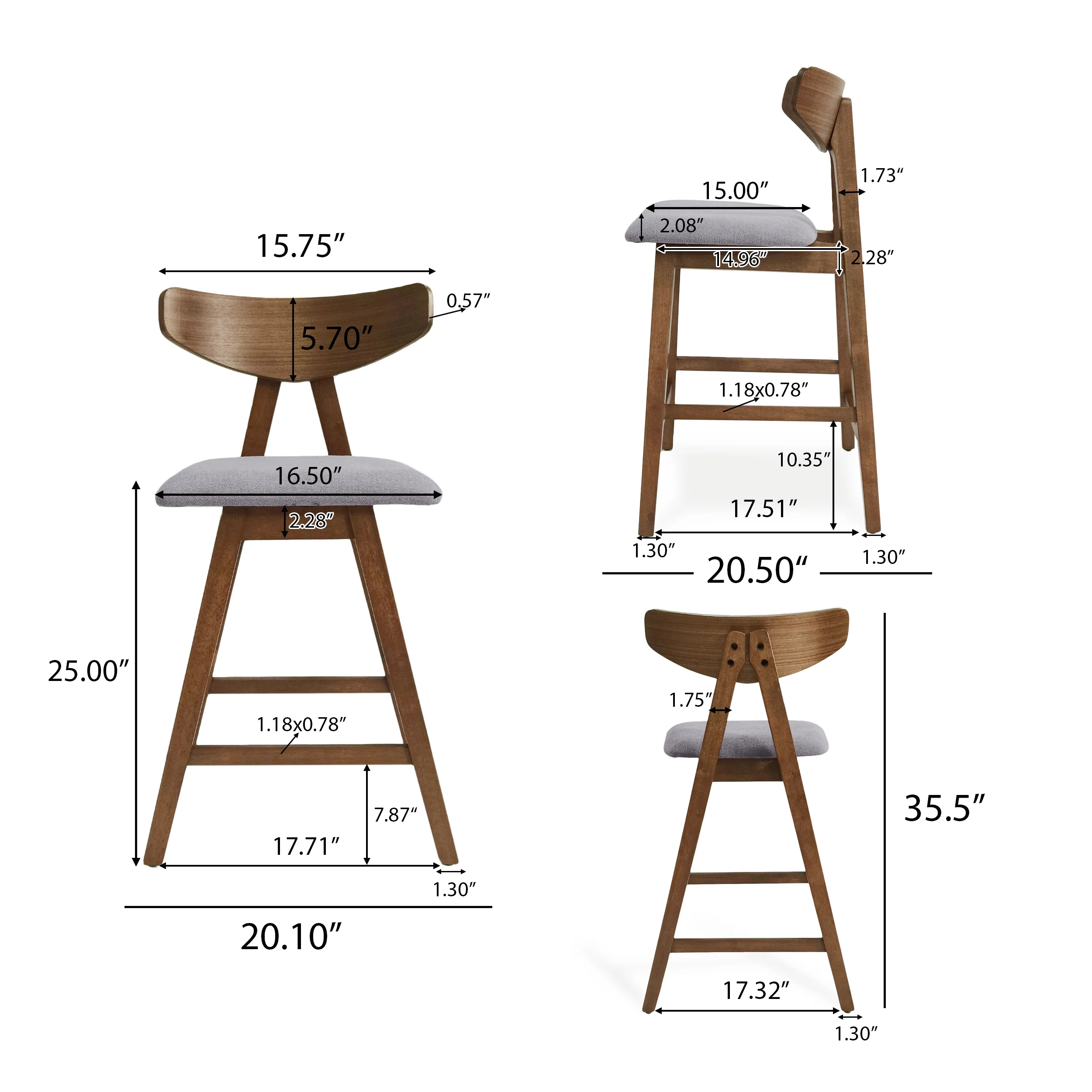 Sunapee Mid Century Modern Fabric Upholstered Wood 25 Inch Counter Stools (Set of 2) - furnishings