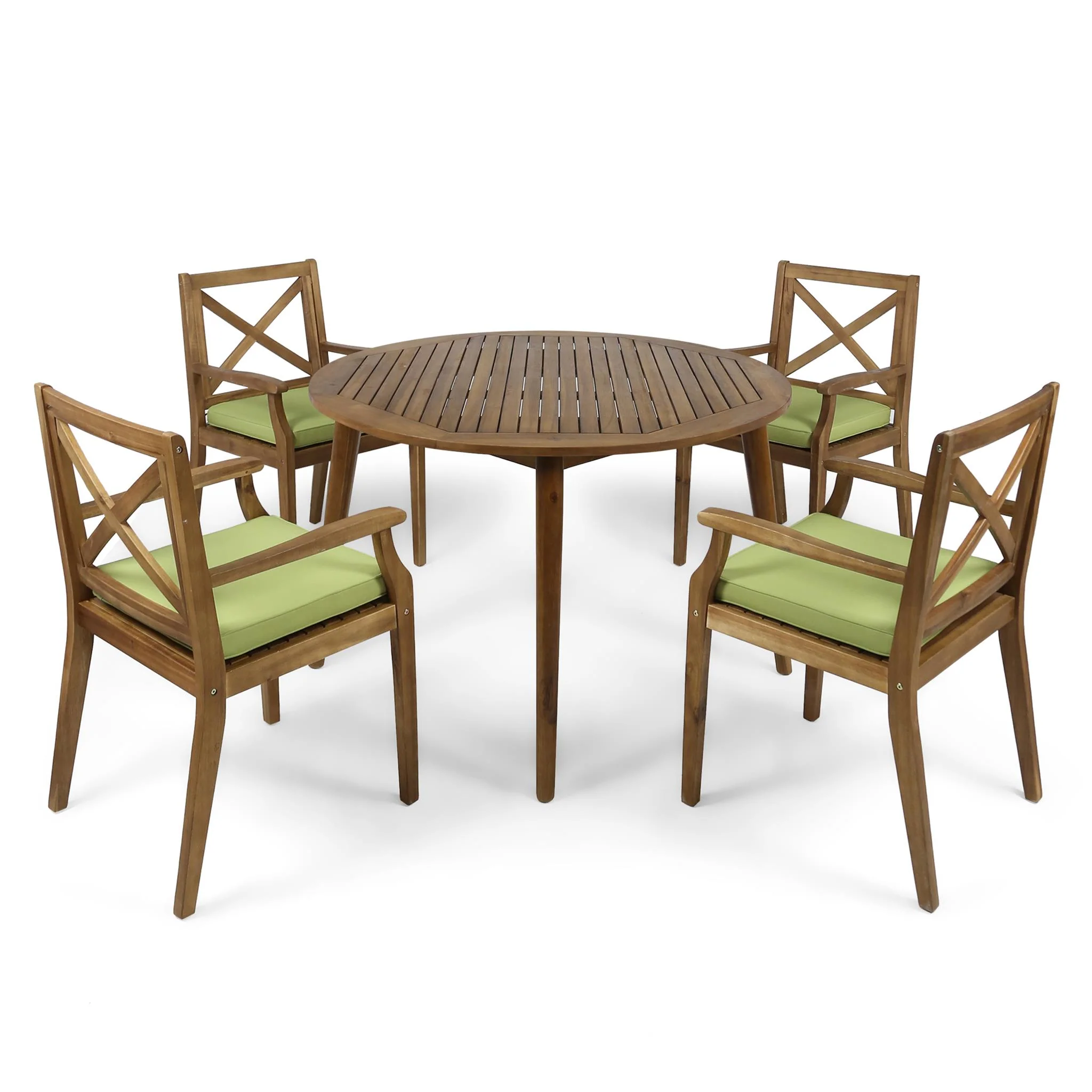 Jenson Outdoor 5 Piece Acacia Wood Dining Set with Cushions - furnishings