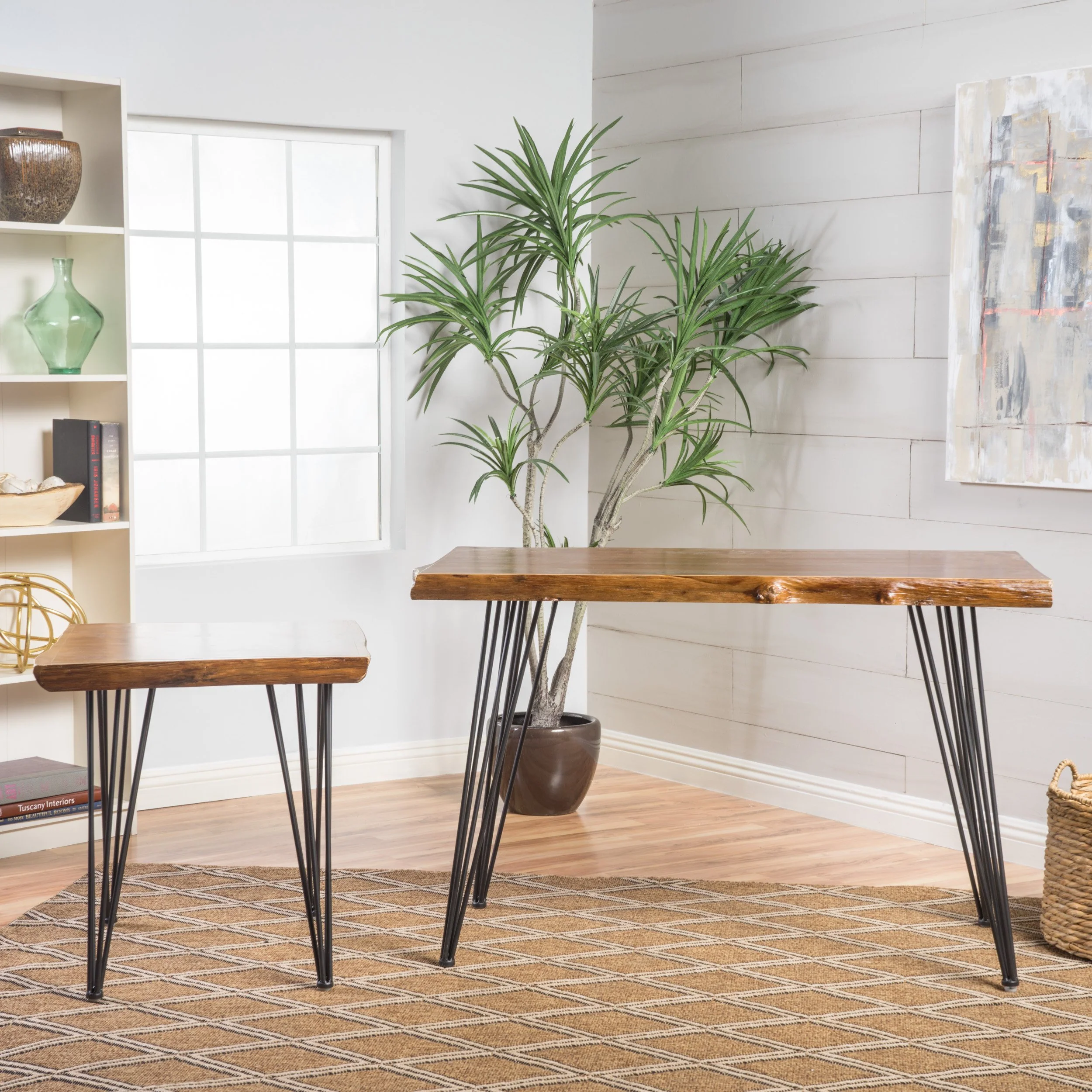Kirkham Mid Century Natural Finish Faux Live Edge Firwood Desk Set - furnishings
