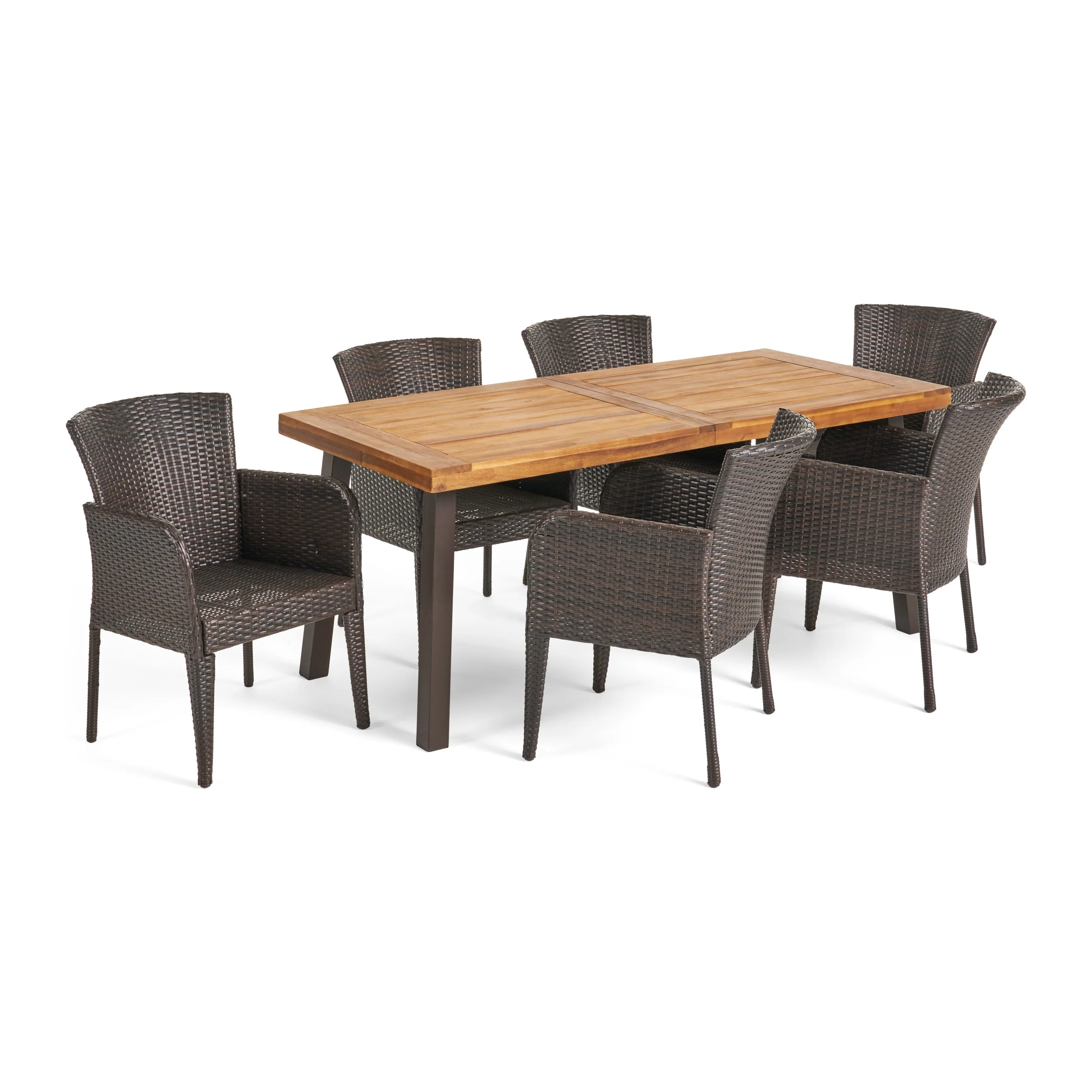 Helton 7 Piece Outdoor Dining Set (Wood Table w/ Wicker Chairs) - furnishings
