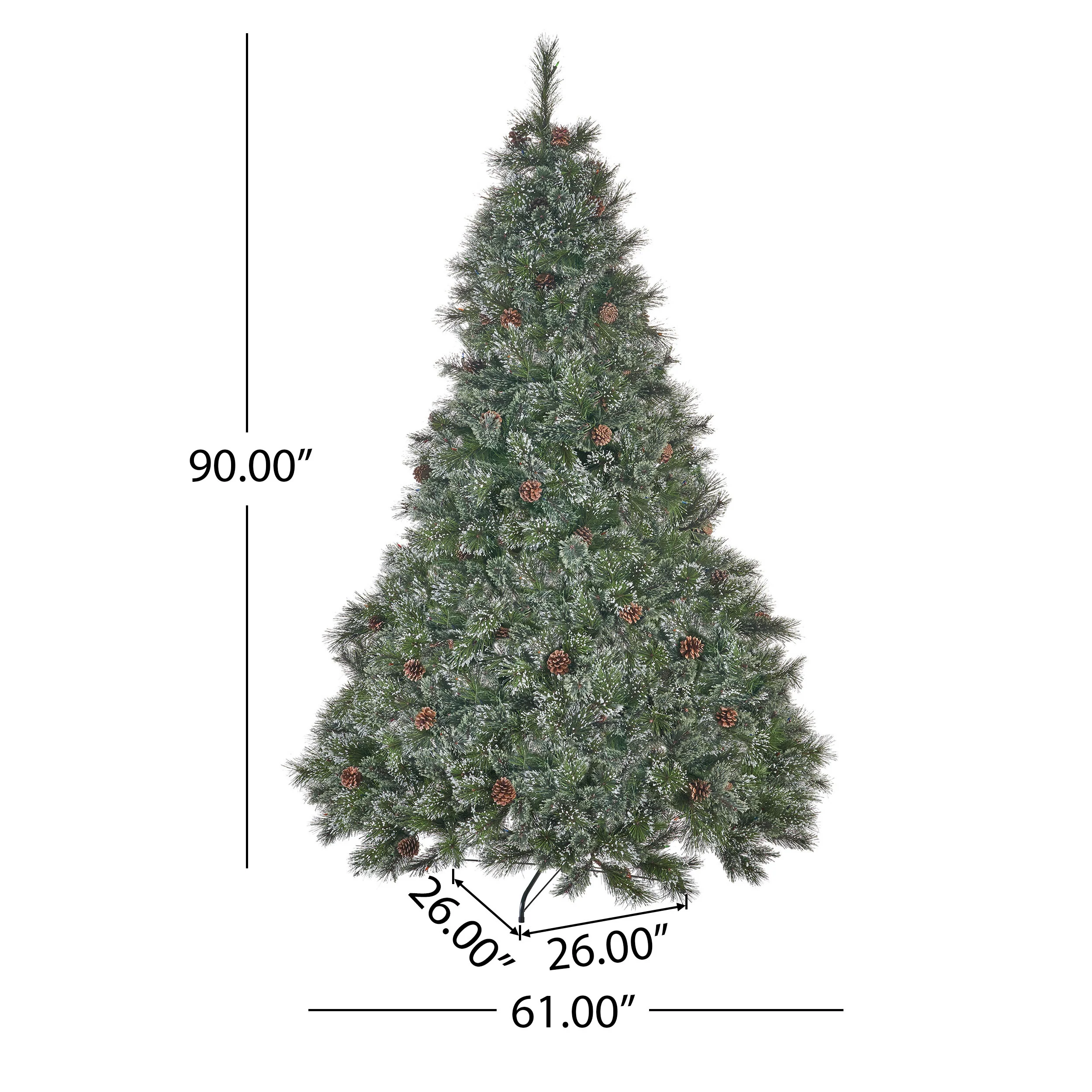 7.5-foot Cashmere Pine and Mixed Needles Hinged Artificial Christmas Tree with Snowy Branches and Pinecones - furnishings