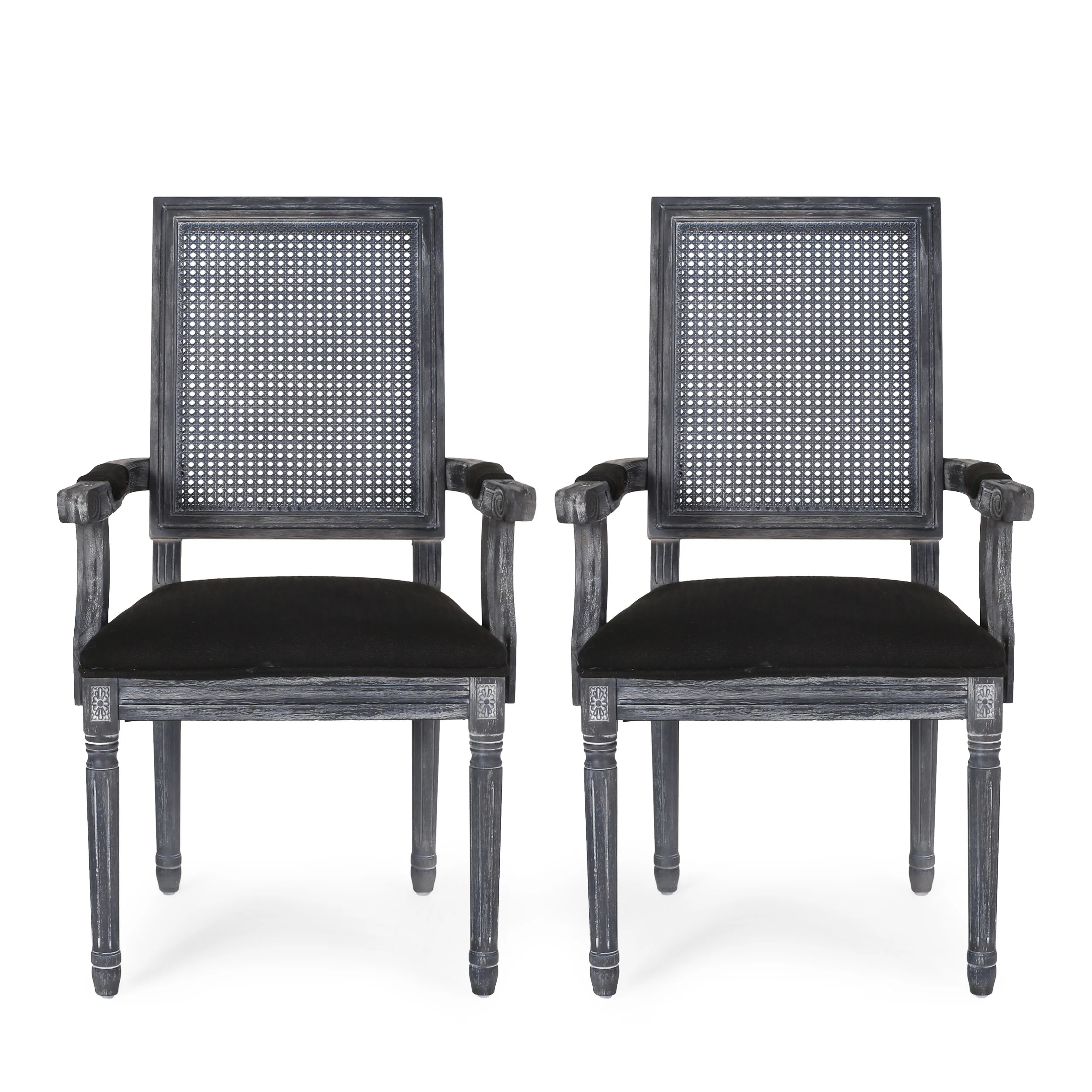 Zentner French Country Upholstered Wood and Cane Upholstered Dining Chairs, Set of 2 - furnishings