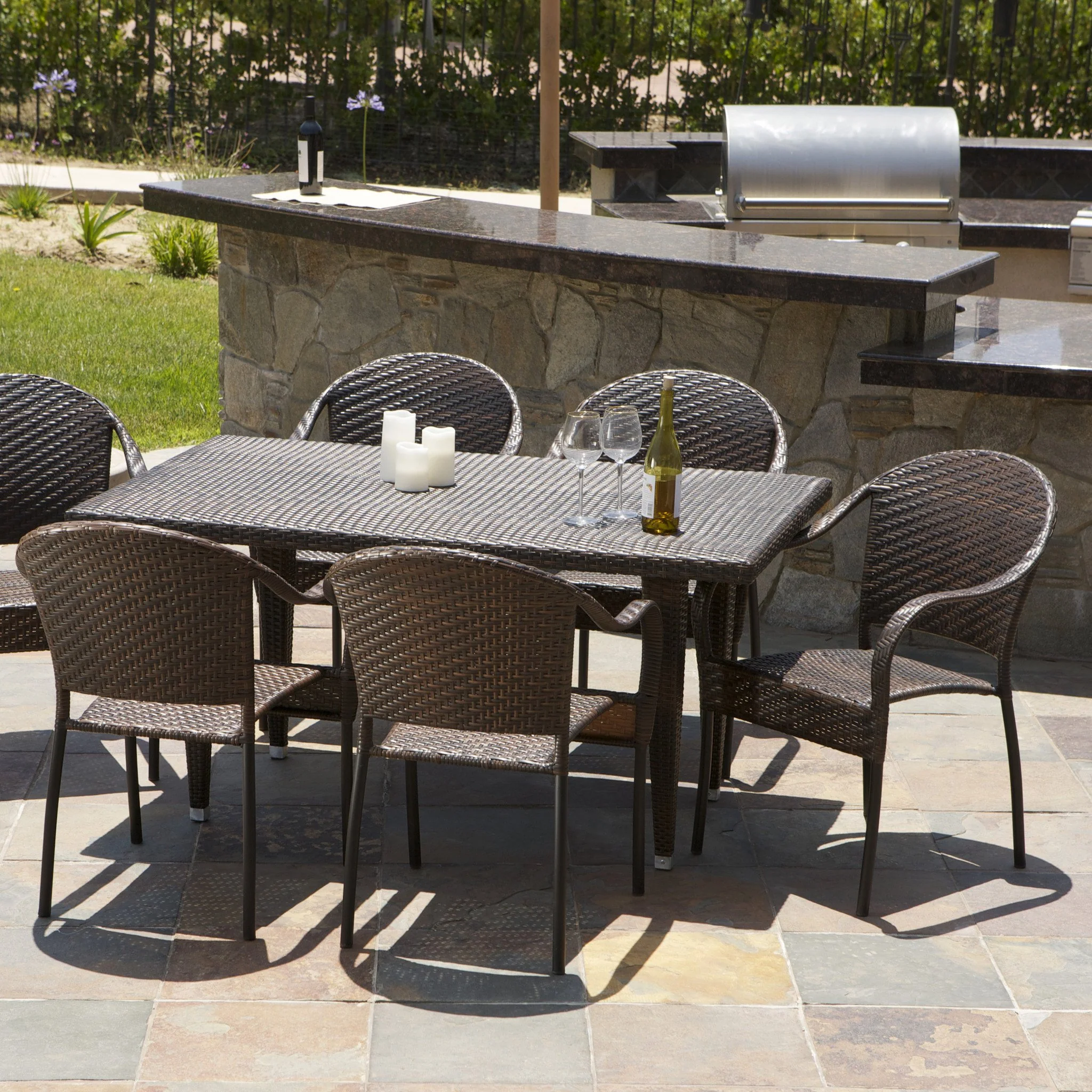 Livingston 7 Piece Wicker Outdoor Dining Set - furnishings