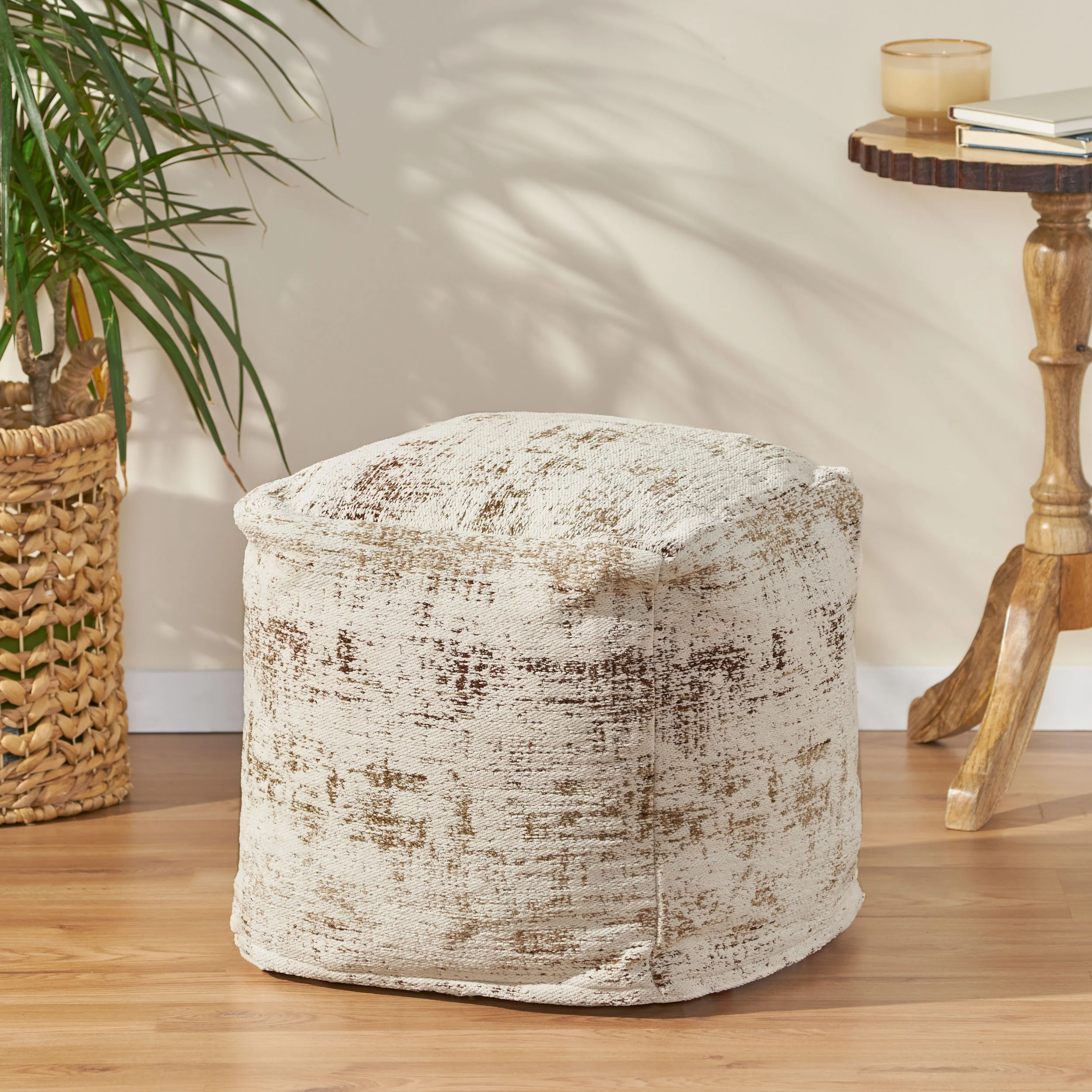 Layia Hand Loomed Boho Fabric Cube Pouf - furnishings