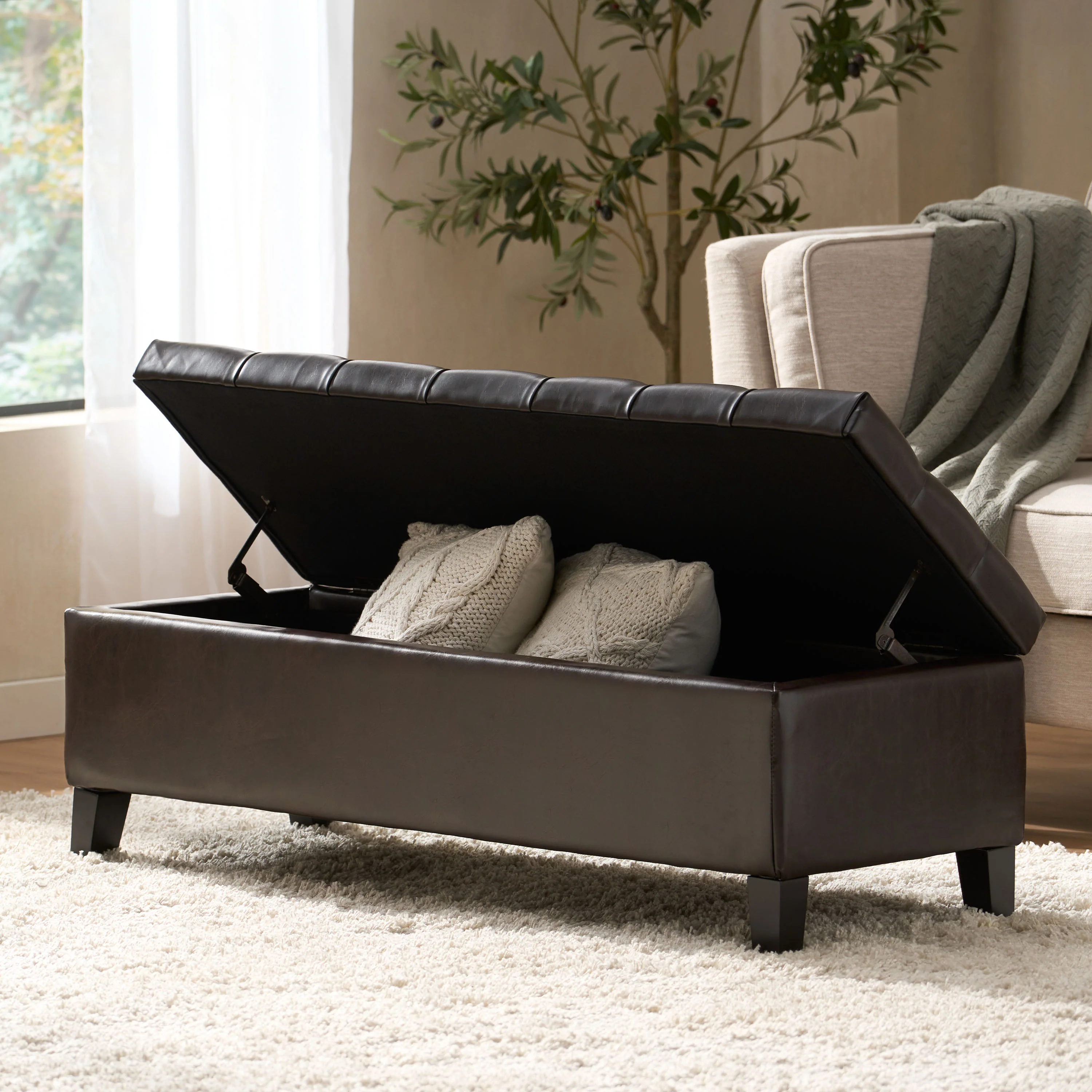 Molle Contemporary Button-Tufted Leather Storage Ottoman Bench - furnishings