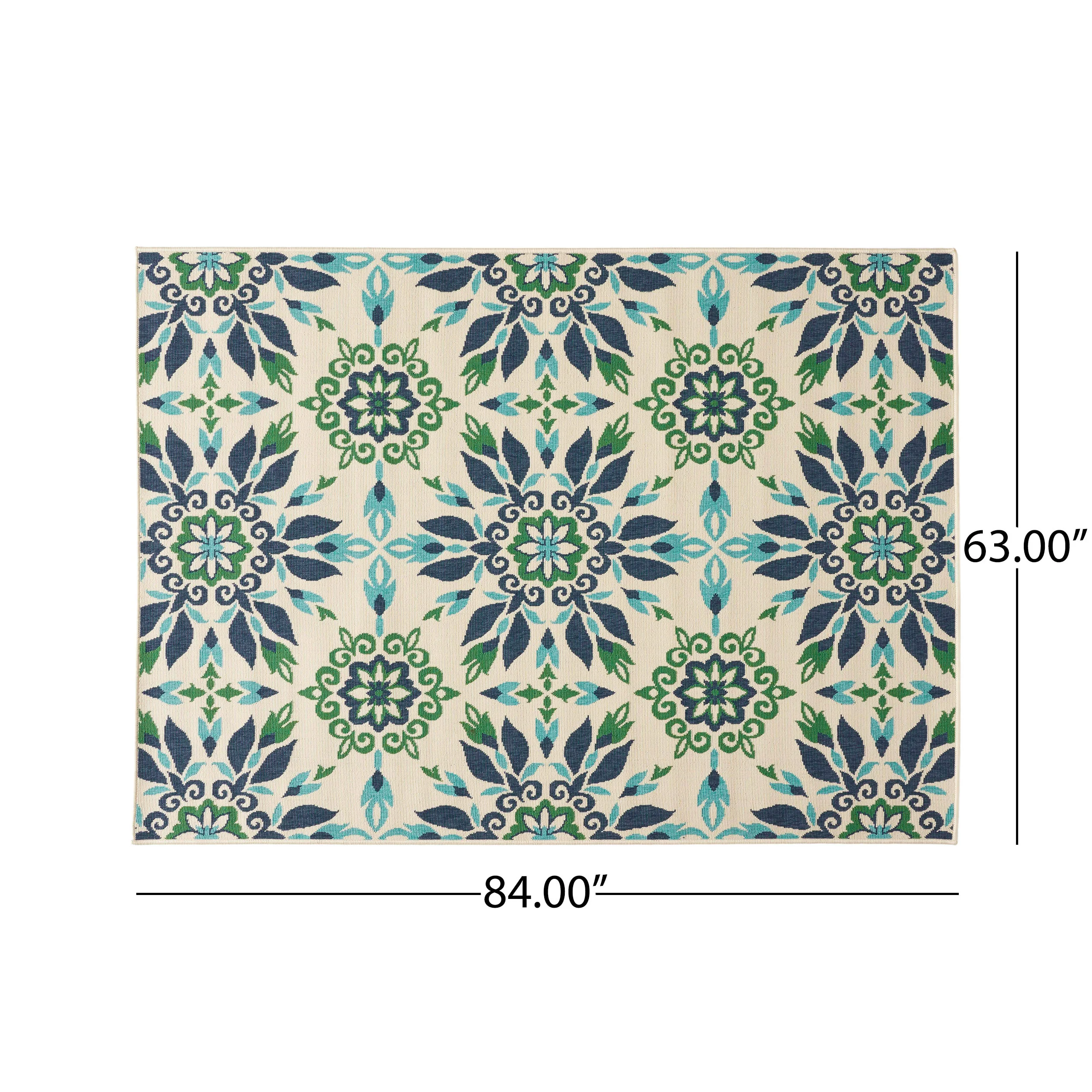 Phoebe Outdoor Medallion Area Rug, Ivory and Blue - furnishings