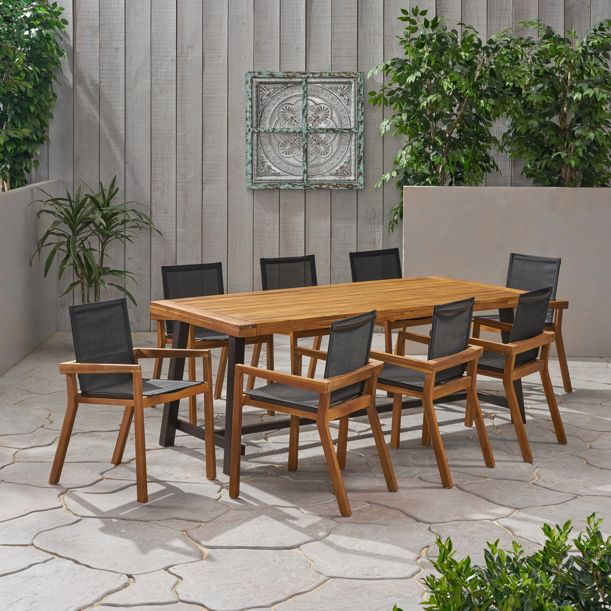 Martha Outdoor Acacia Wood 8 Seater Dining Set - furnishings