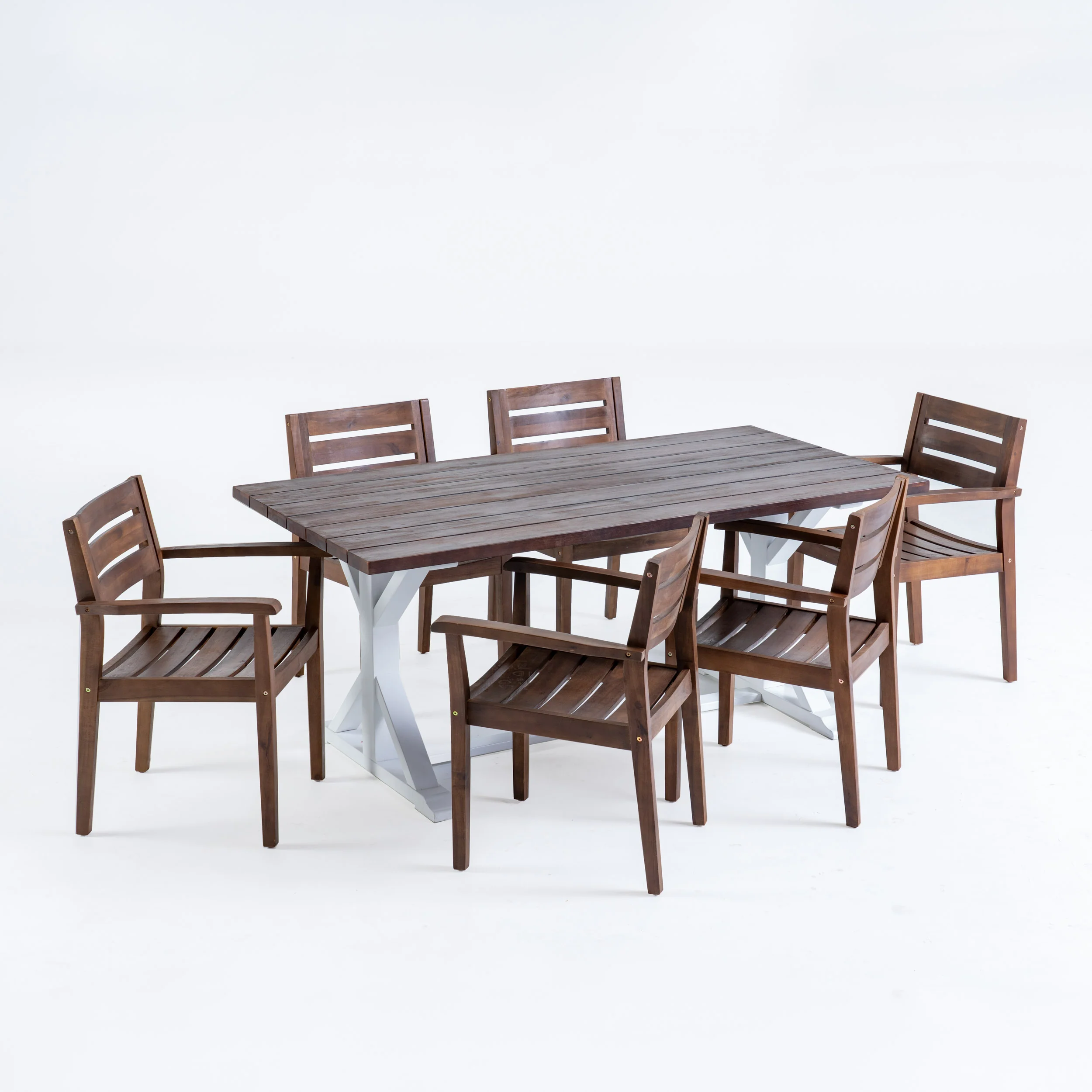 Ayrton Outdoor Rustic Acacia Wood 7 Piece Dining Set - furnishings