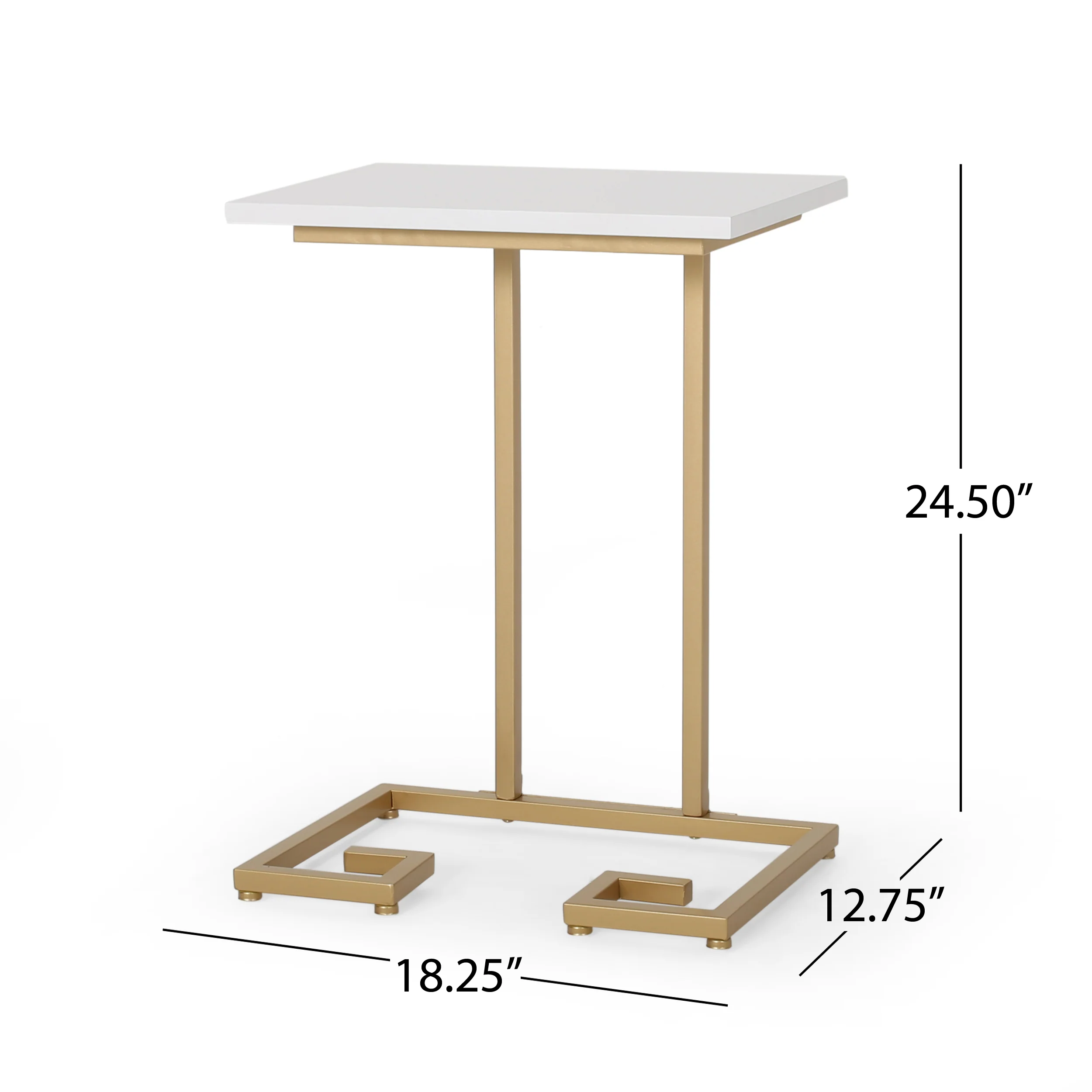 Ariade Modern Glam C Side Table, Set of 2, White and Champagne Gold - furnishings