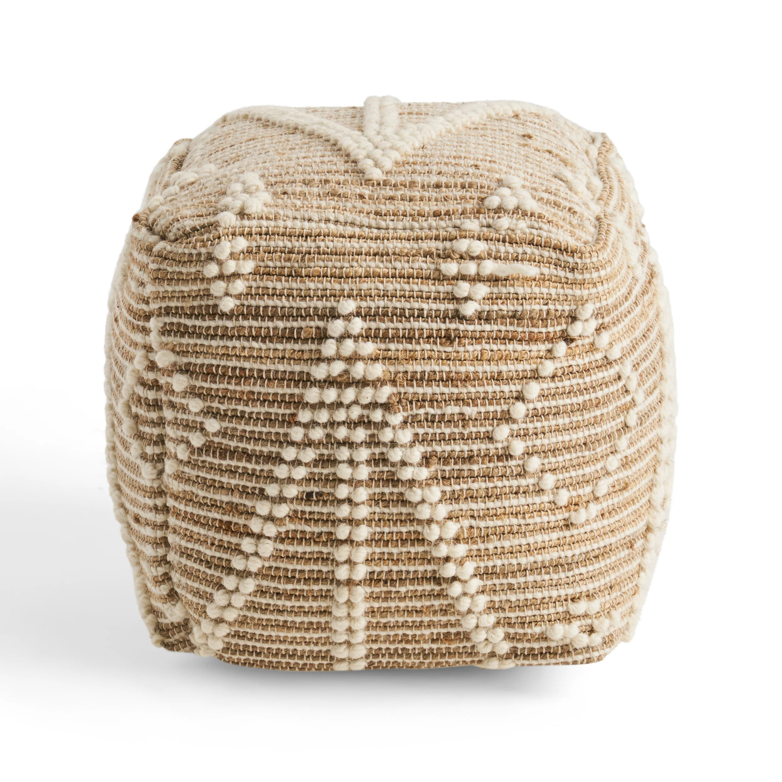 Khalila Boho Wool and Cotton Ottoman Pouf - furnishings