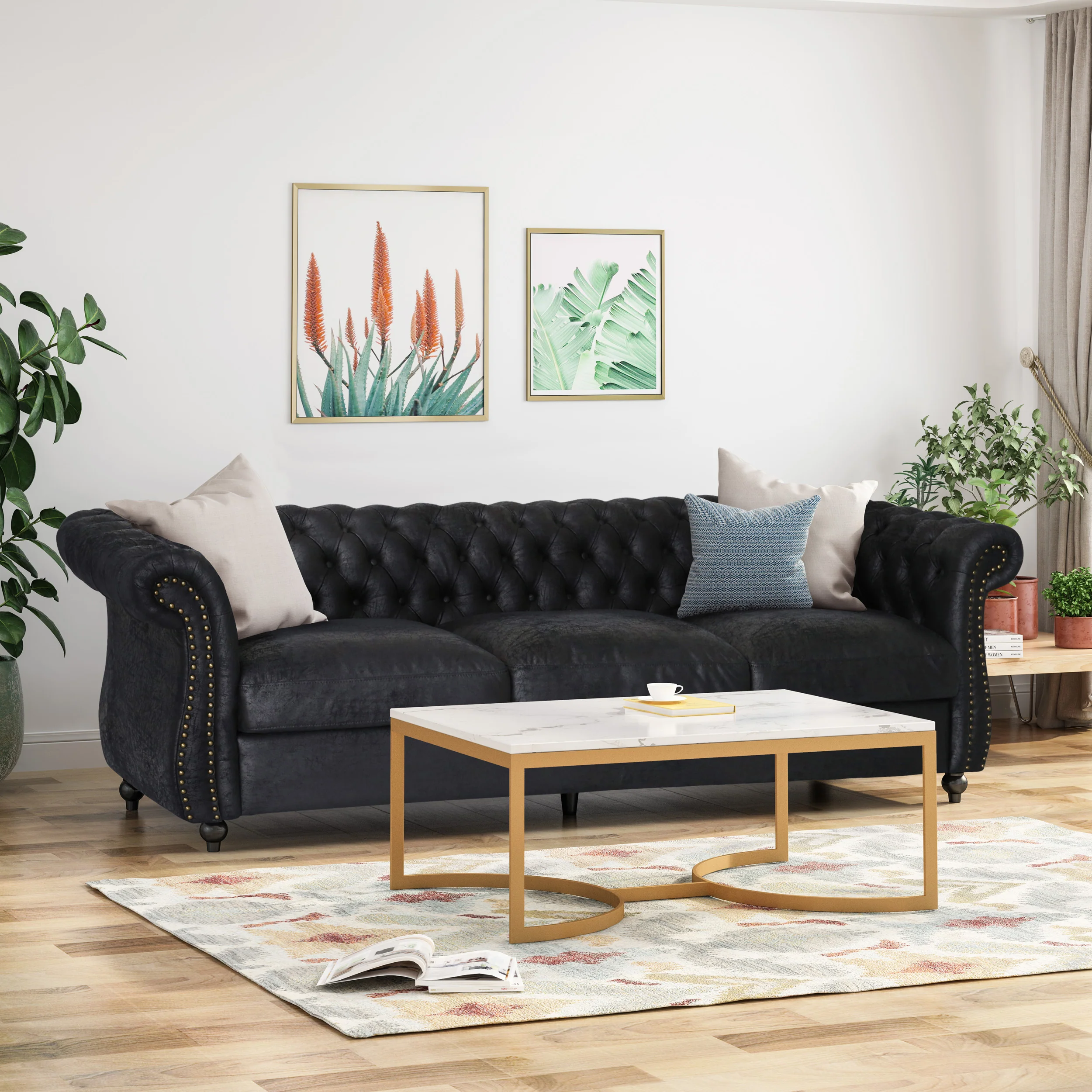 Vita Chesterfield Tufted Microfiber Sofa with Scroll Arms - furnishings