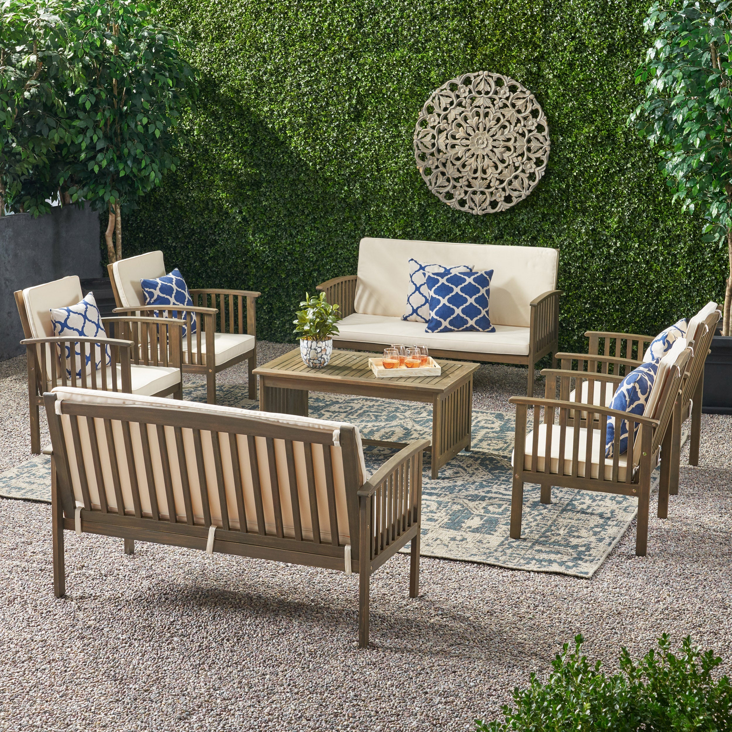 Cape Town Acacia Wood Outdoor Sofa Set - furnishings