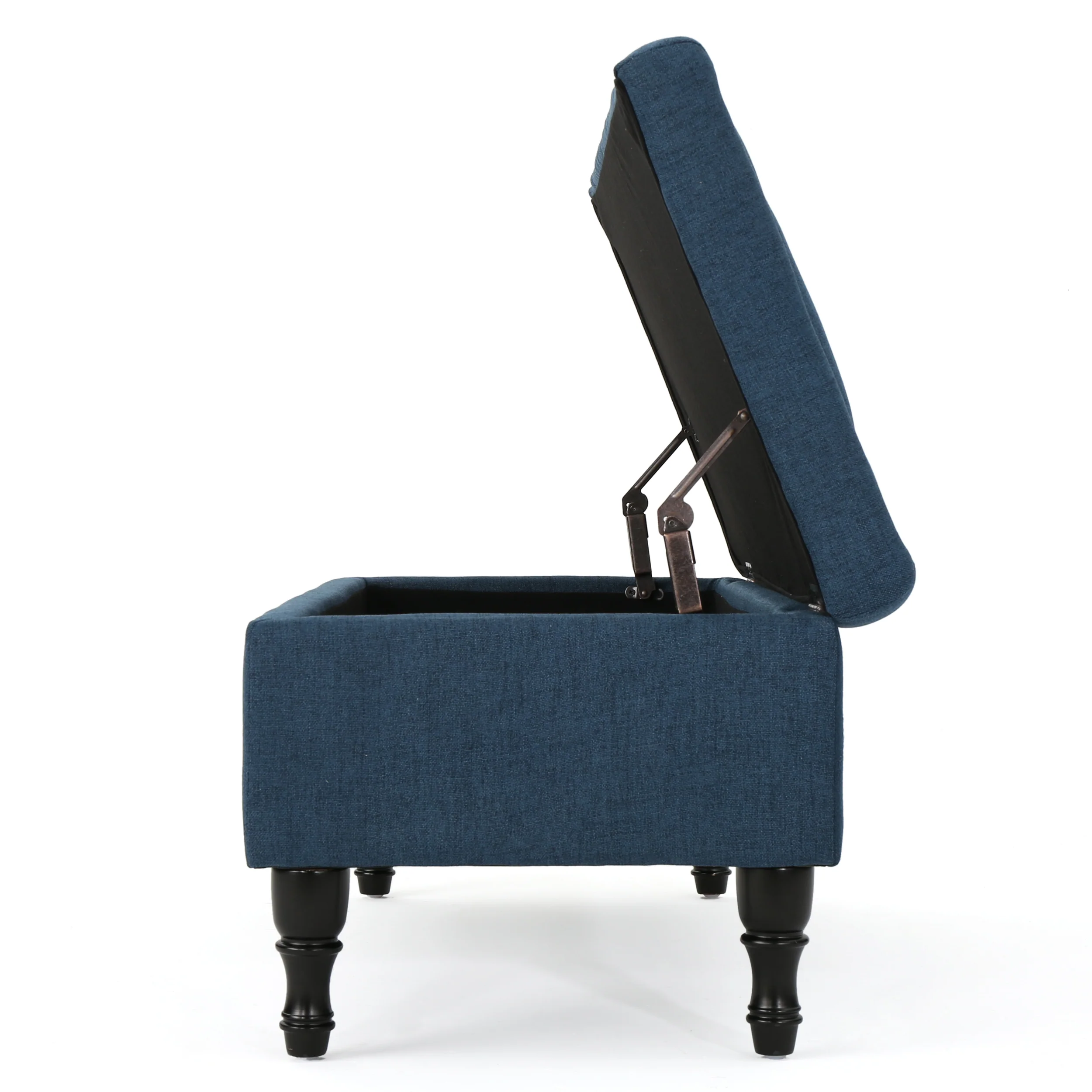 Constance Button Tufted Fabric Rectangle Storage Ottoman Bench w/ Turned Legs - furnishings