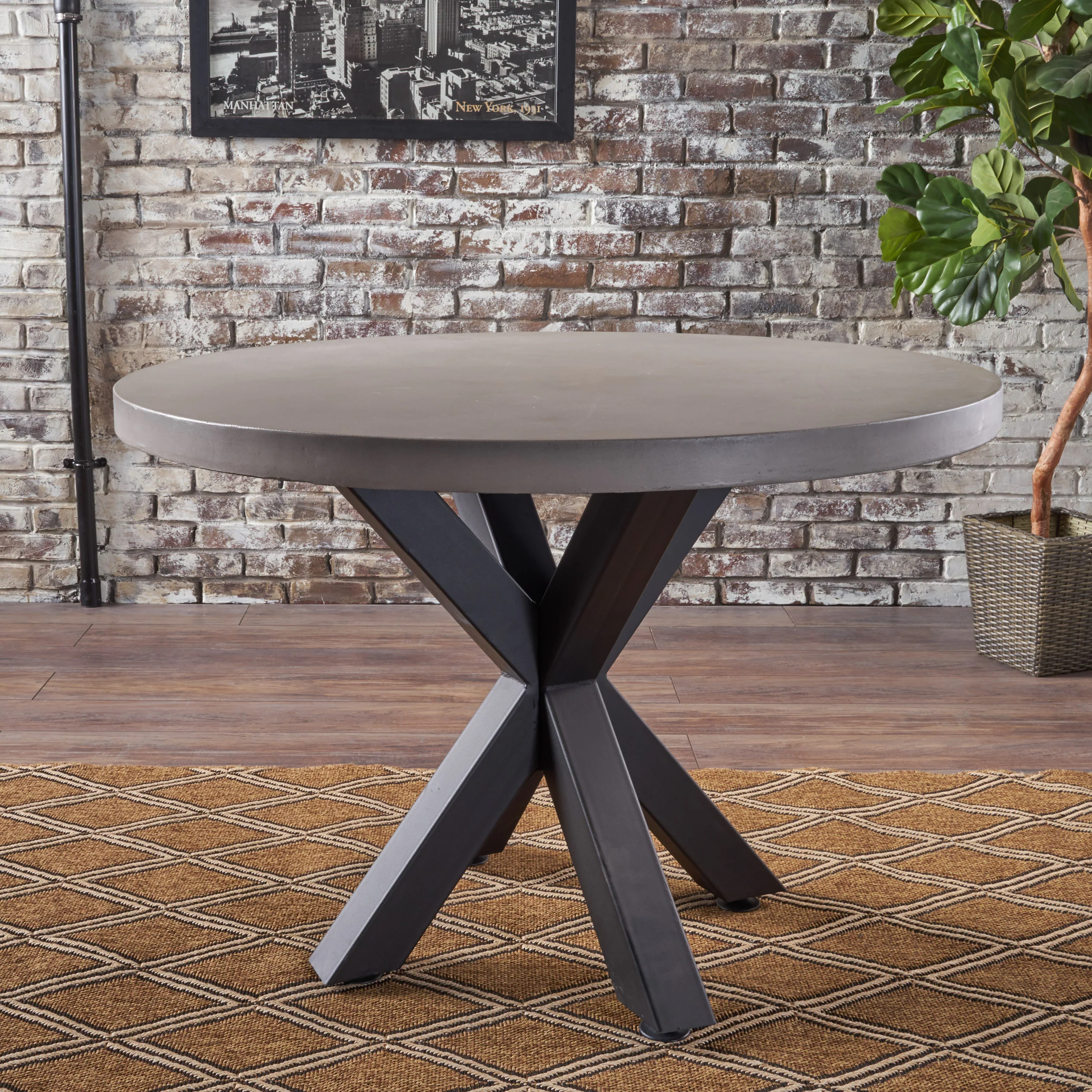 Caprice Modern Lightweight Concrete Circular Dining Table with Cross Base - furnishings