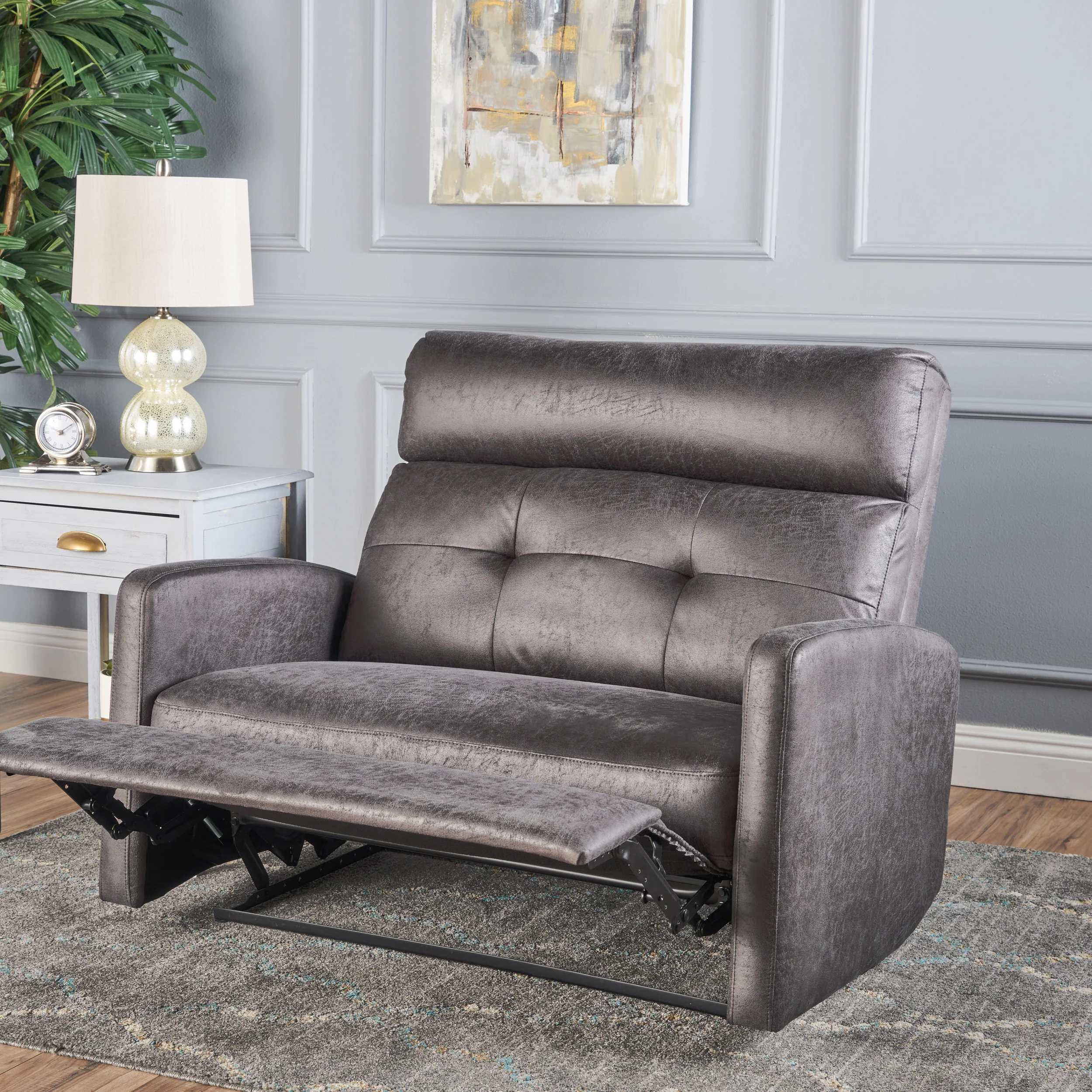 Hana Plush Cushion Tufted Back Microfiber Loveseat Recliner - furnishings