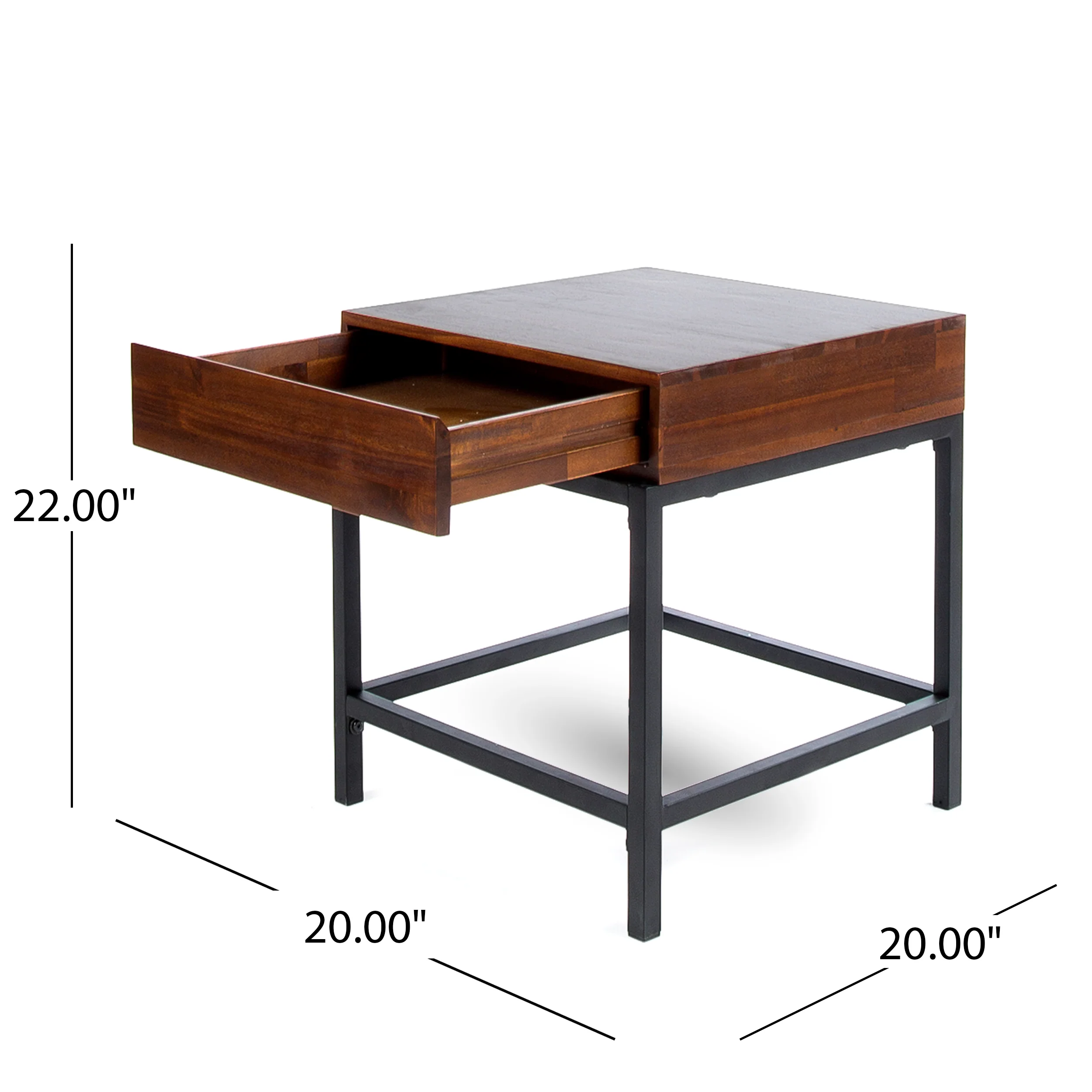 Elrod Industrial Dark Oak Acacia Wood Storage Side Table - furnishings