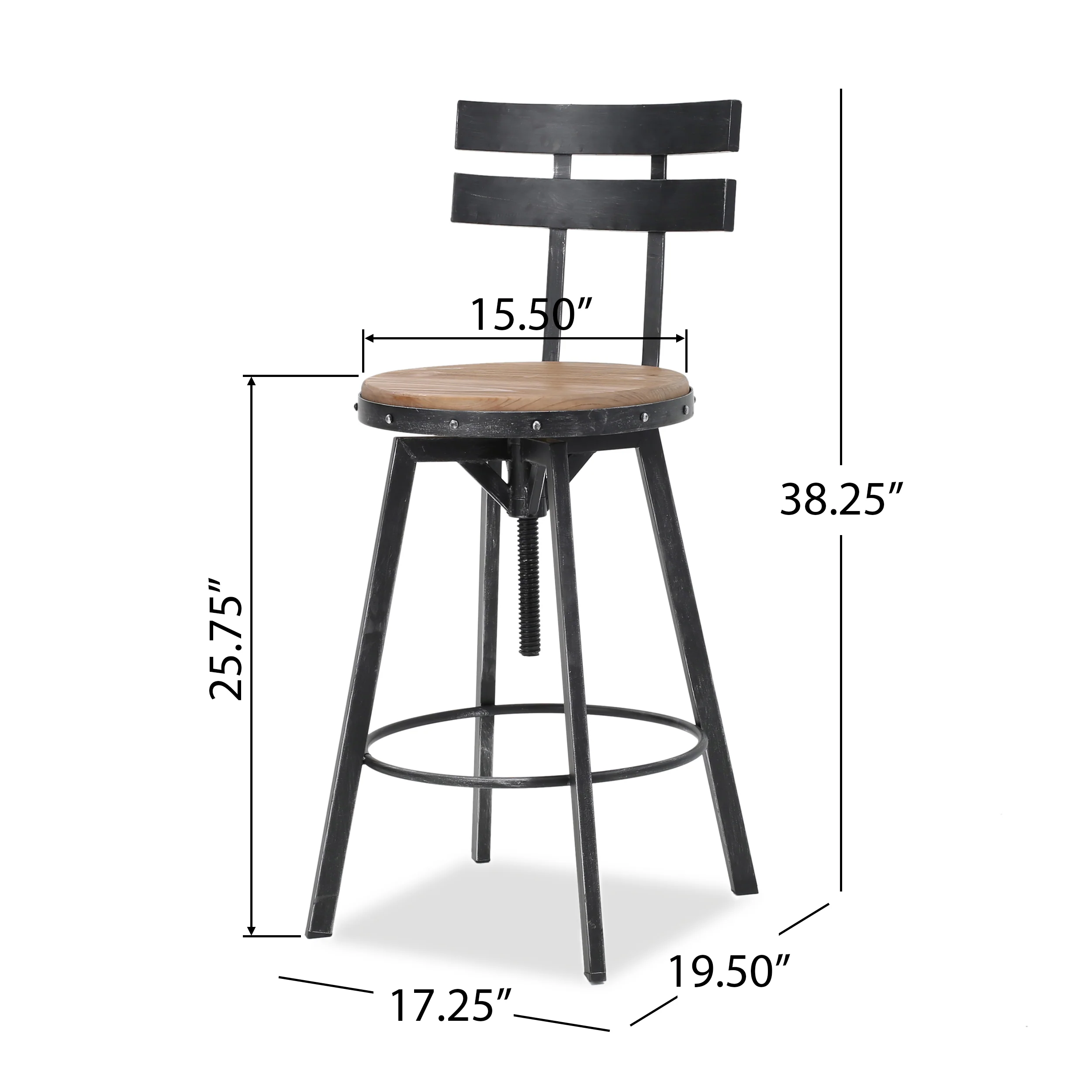Vernon Modern Industrial Firwood Adjustable Height Swivel Barstools, Set of 2, Antique and Black Brushed Silver - furnishings