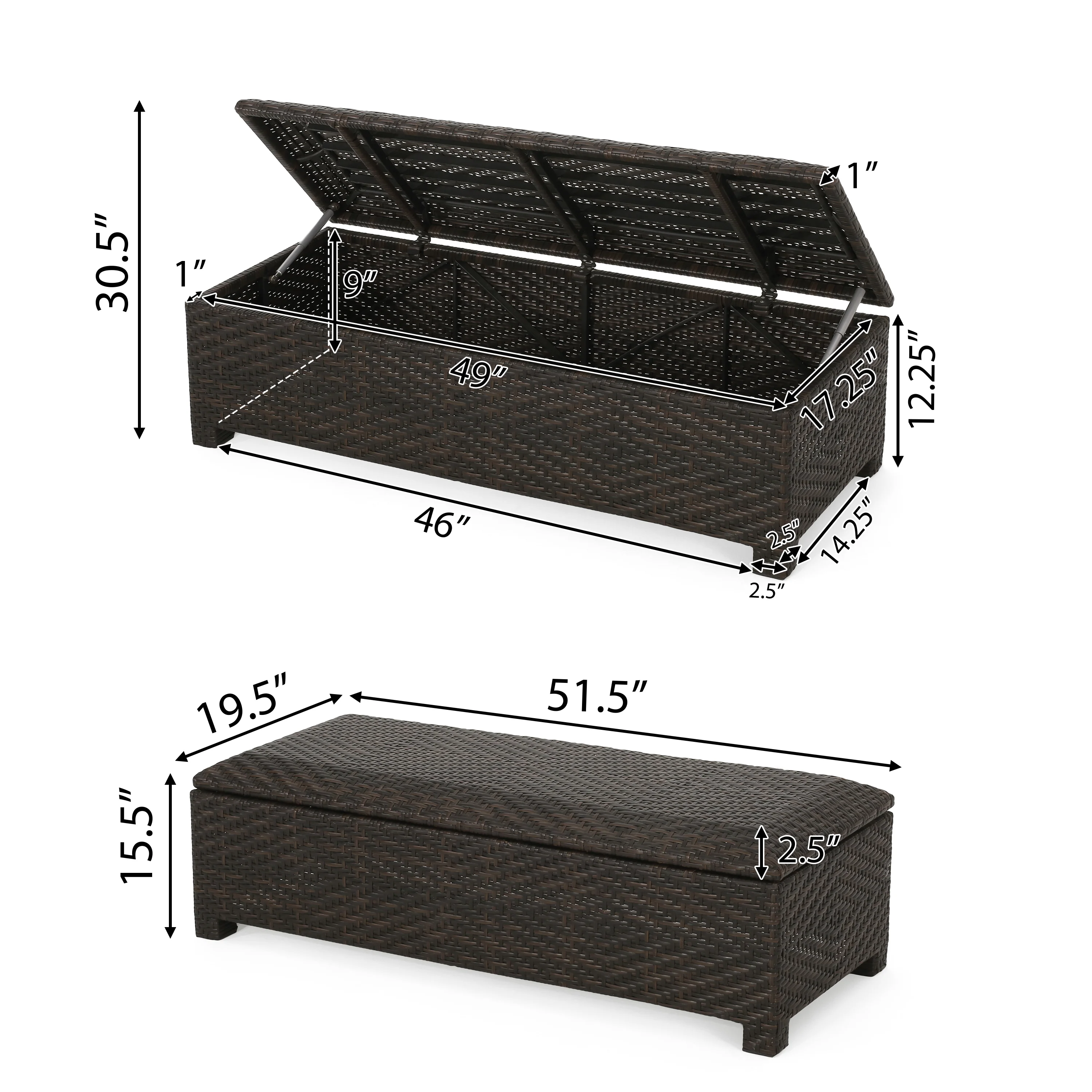 Santa Cruz Brown Wicker Storage Ottoman - furnishings