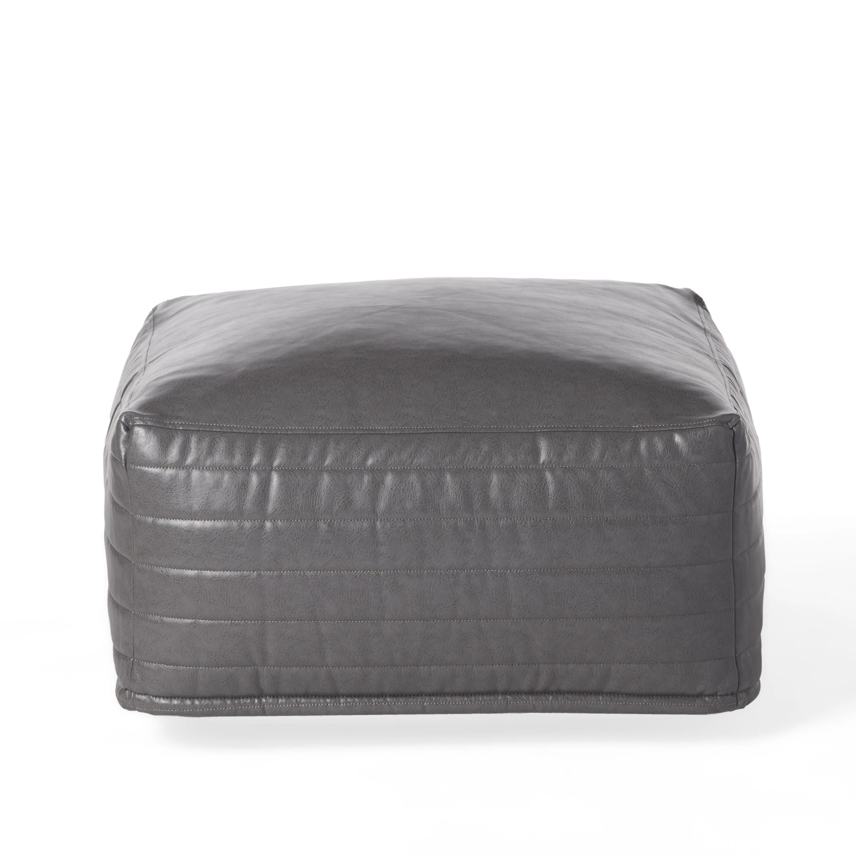 Conrail Contemporary Faux Leather Channel Stitch Pouf - furnishings