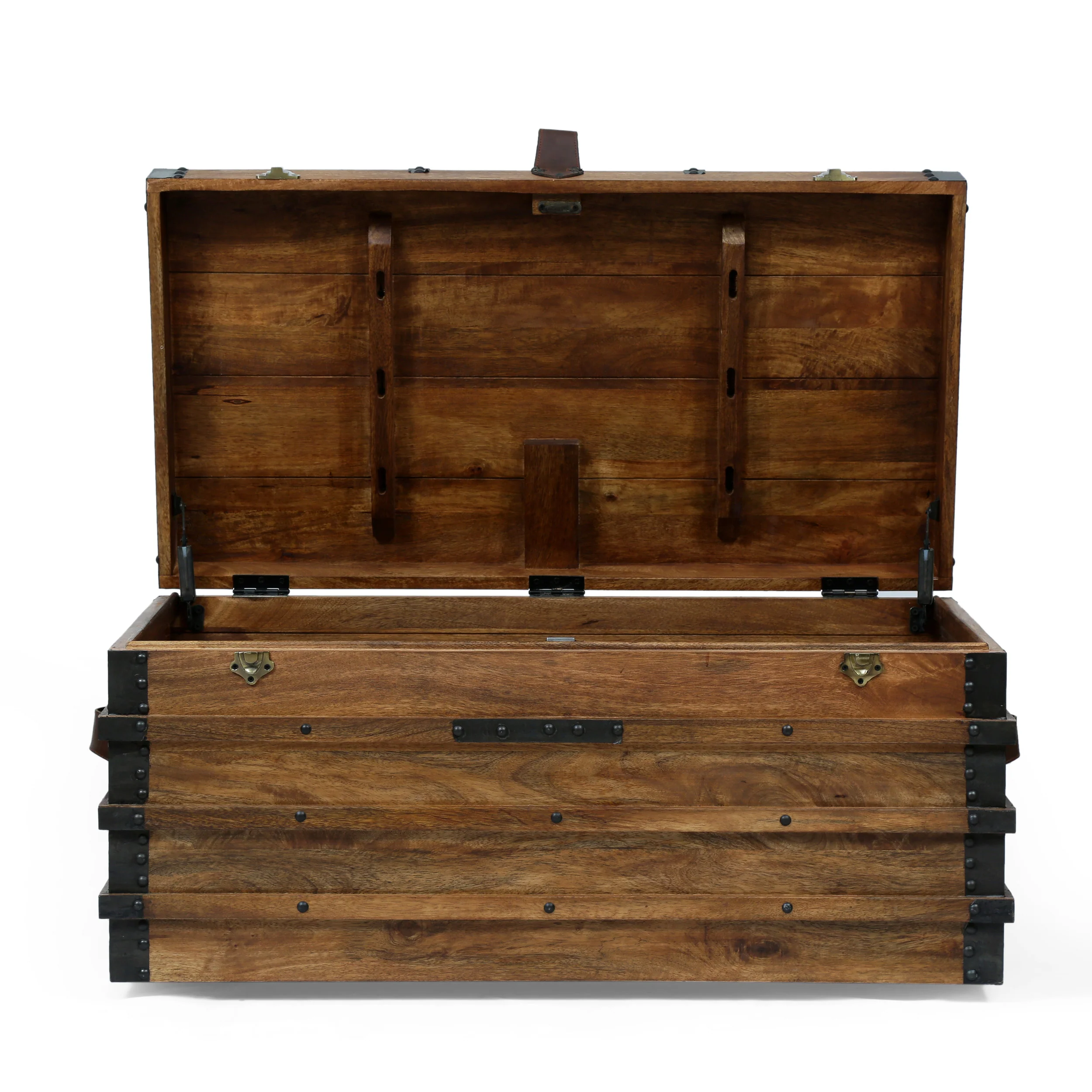 Stanton Handcrafted Boho Wood Storage Trunk with Latches - furnishings