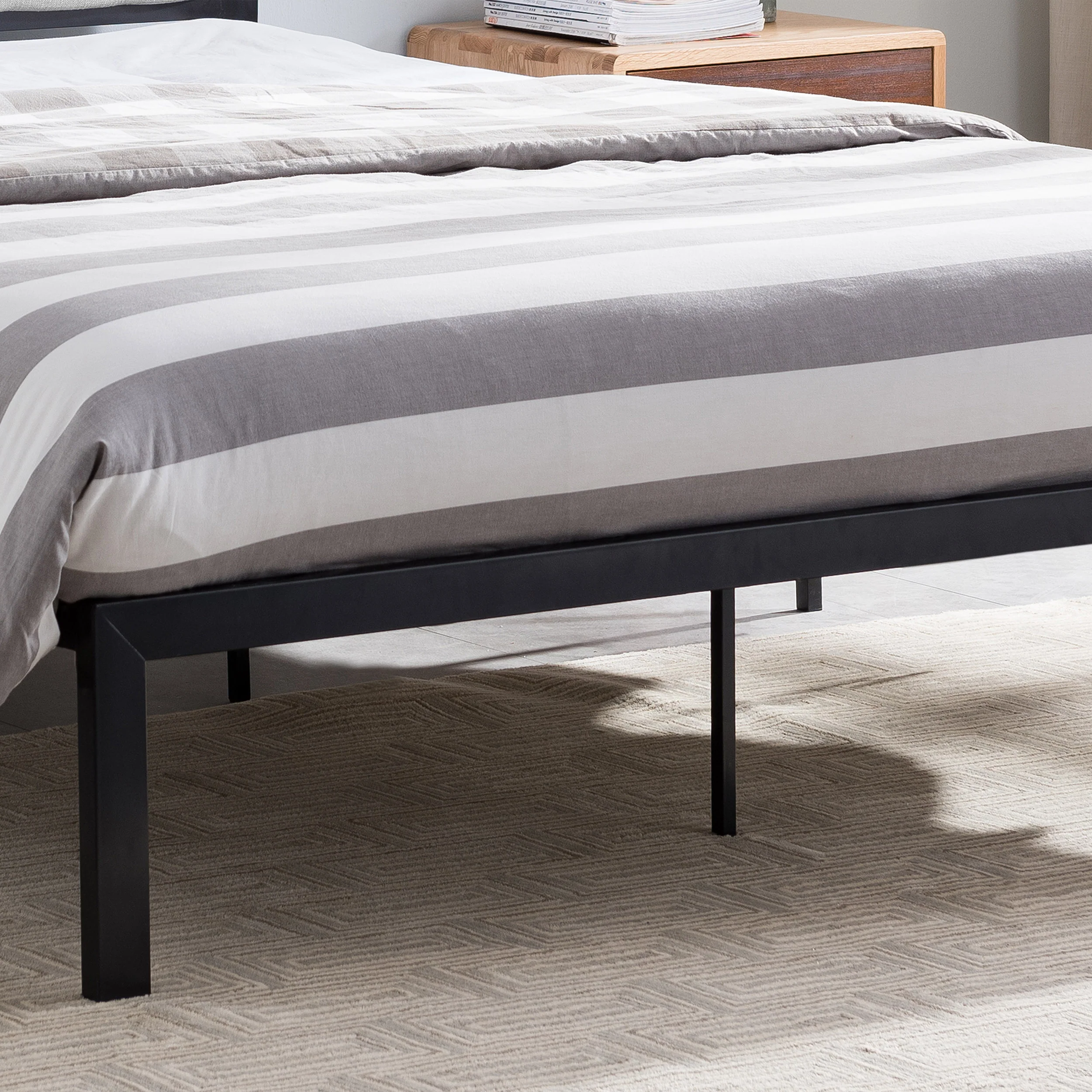 Kiran Minimalistic Modern Iron Queen Bed Frame with Fabric Upholstered Headboard - furnishings
