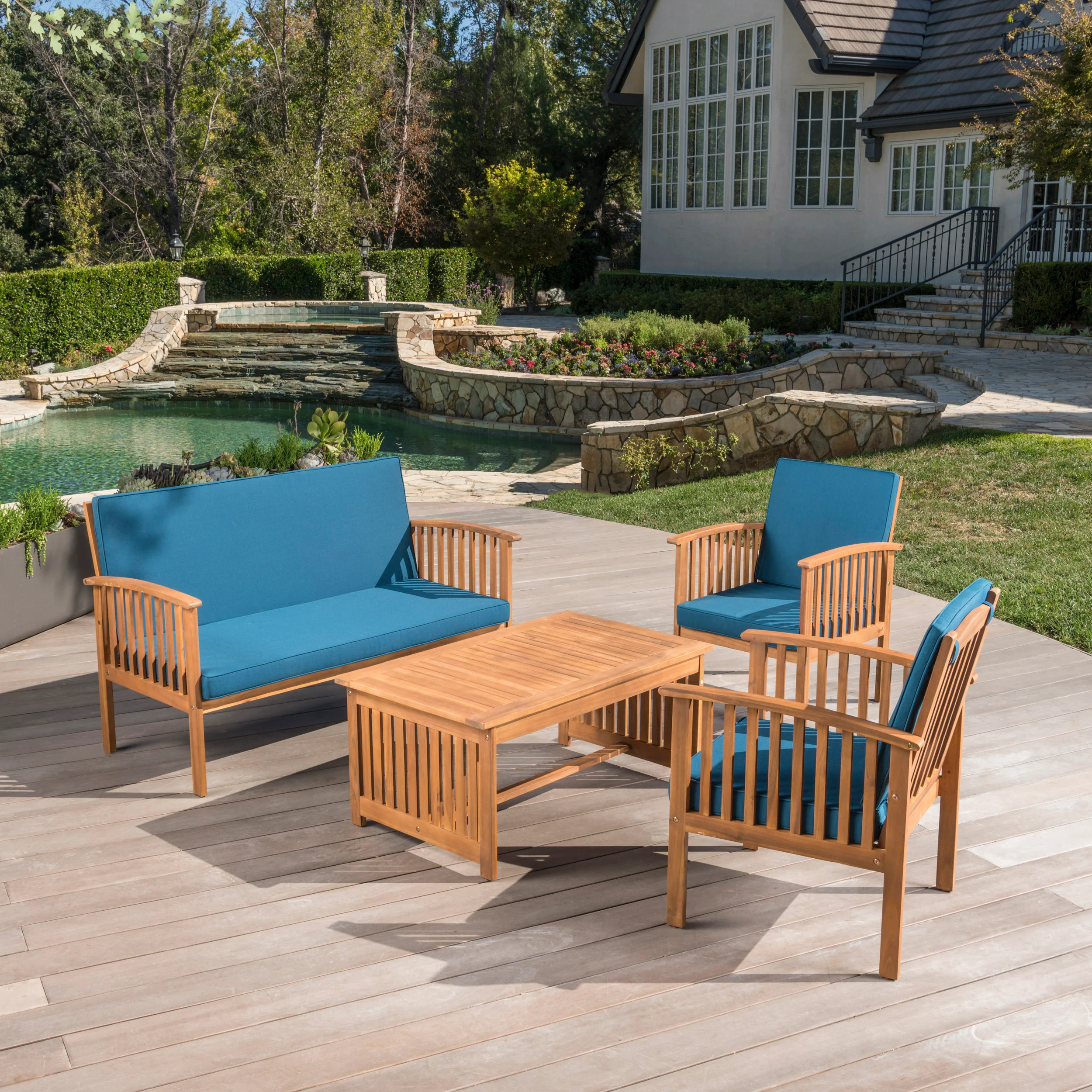 Cape Town Acacia Wood Outdoor Sofa Set - furnishings