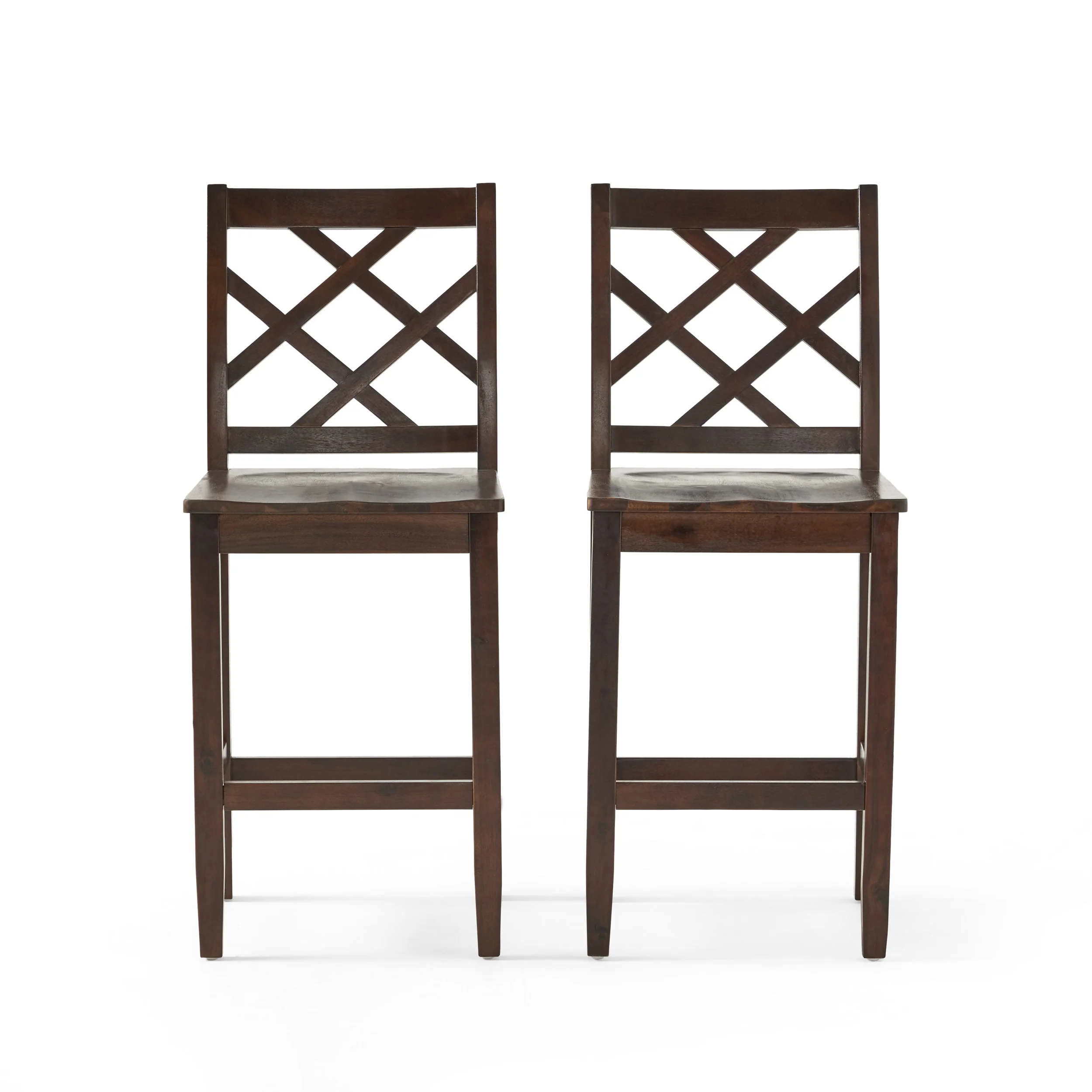Scottsman Rustic Crossback Brown Mahogany Acacia Wood Counter Stools (Set of 2) - furnishings