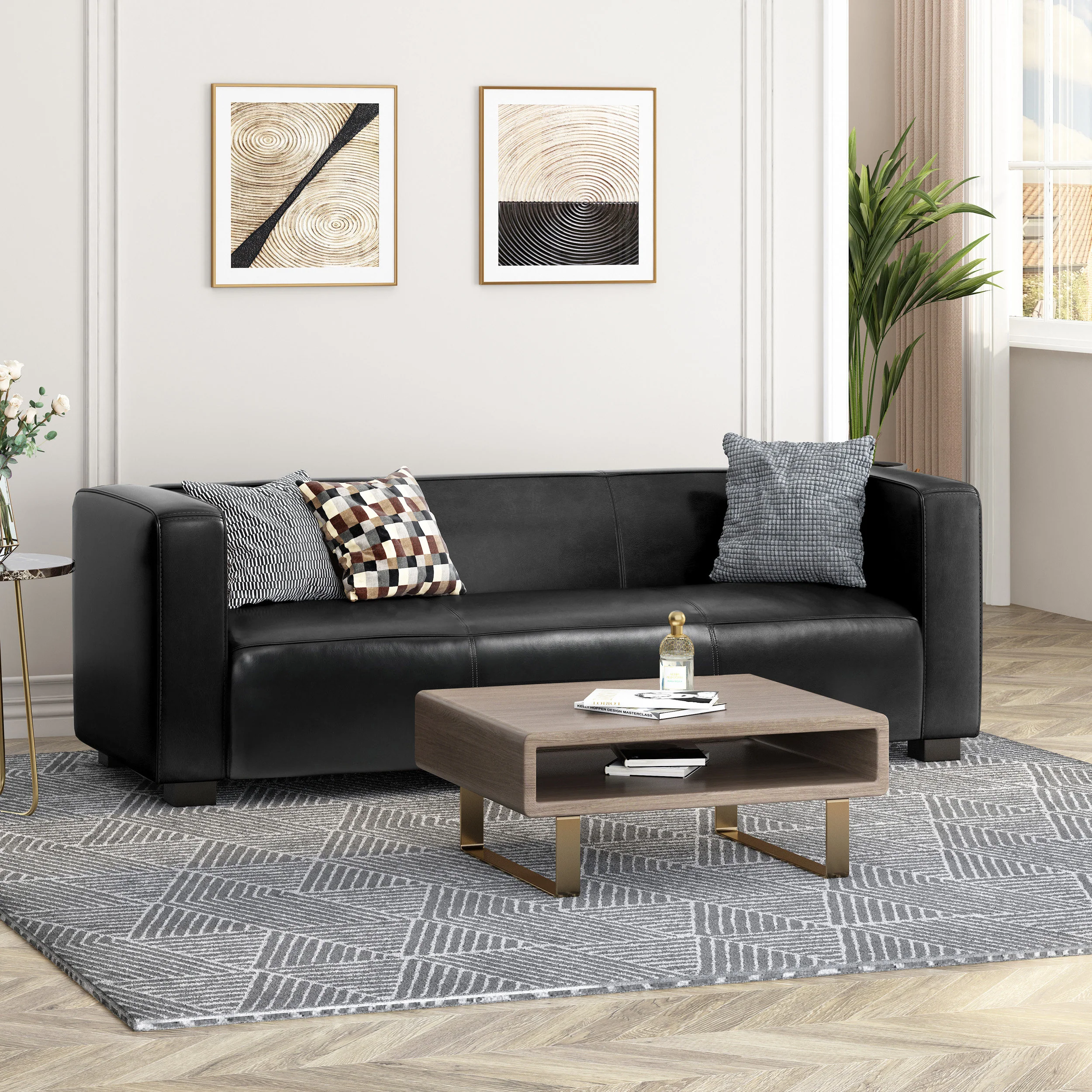 Minkler Contemporary Faux Leather 3 Seater Sofa - furnishings
