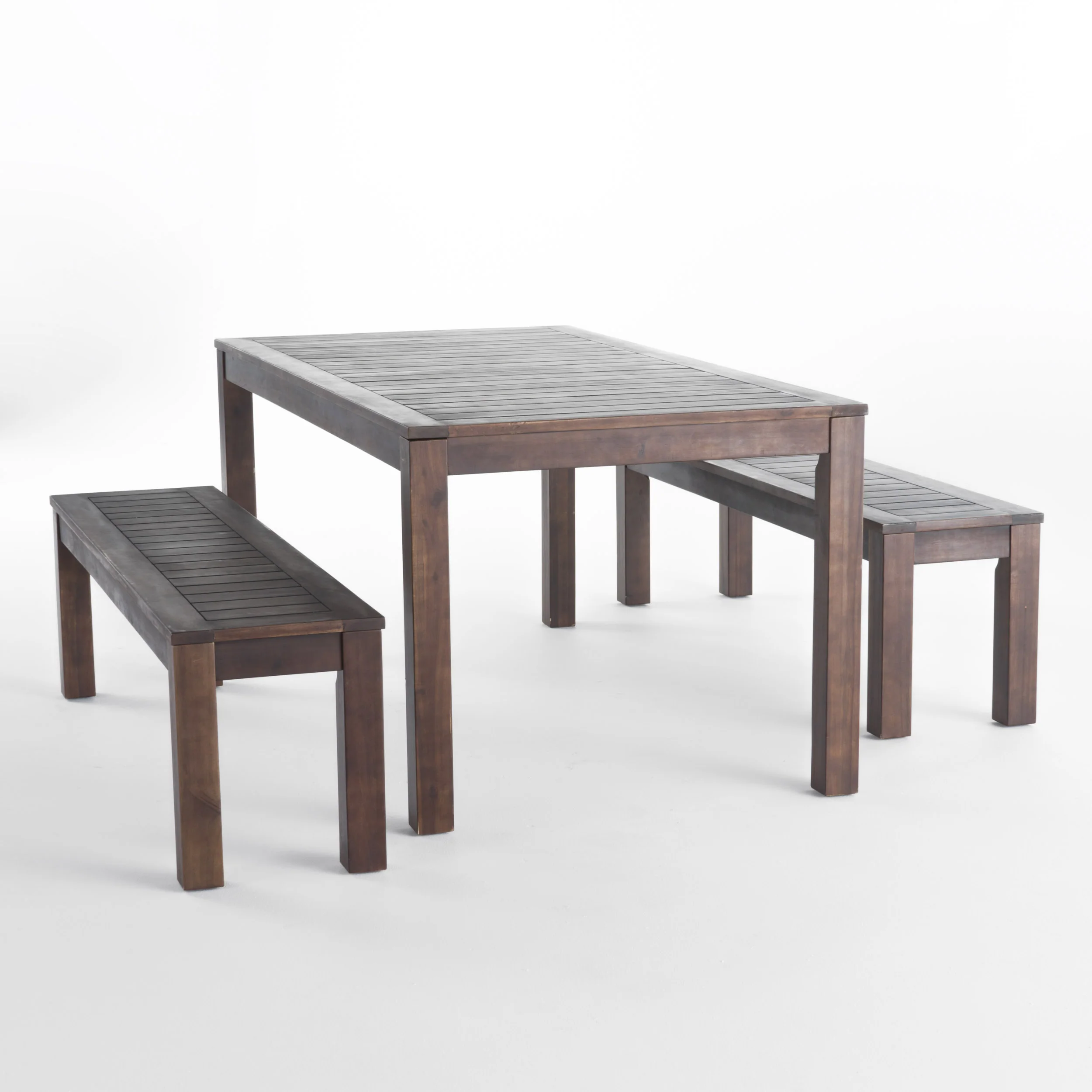 Marin Rustic Outdoor Slat Dark Brown Acacia Wood Picnic Set - furnishings
