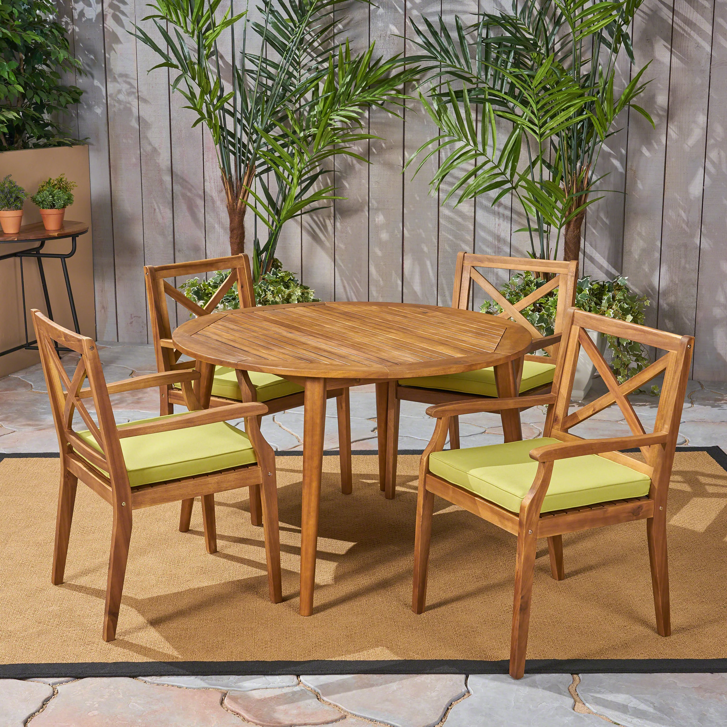Jenson Outdoor 5 Piece Acacia Wood Dining Set with Cushions - furnishings
