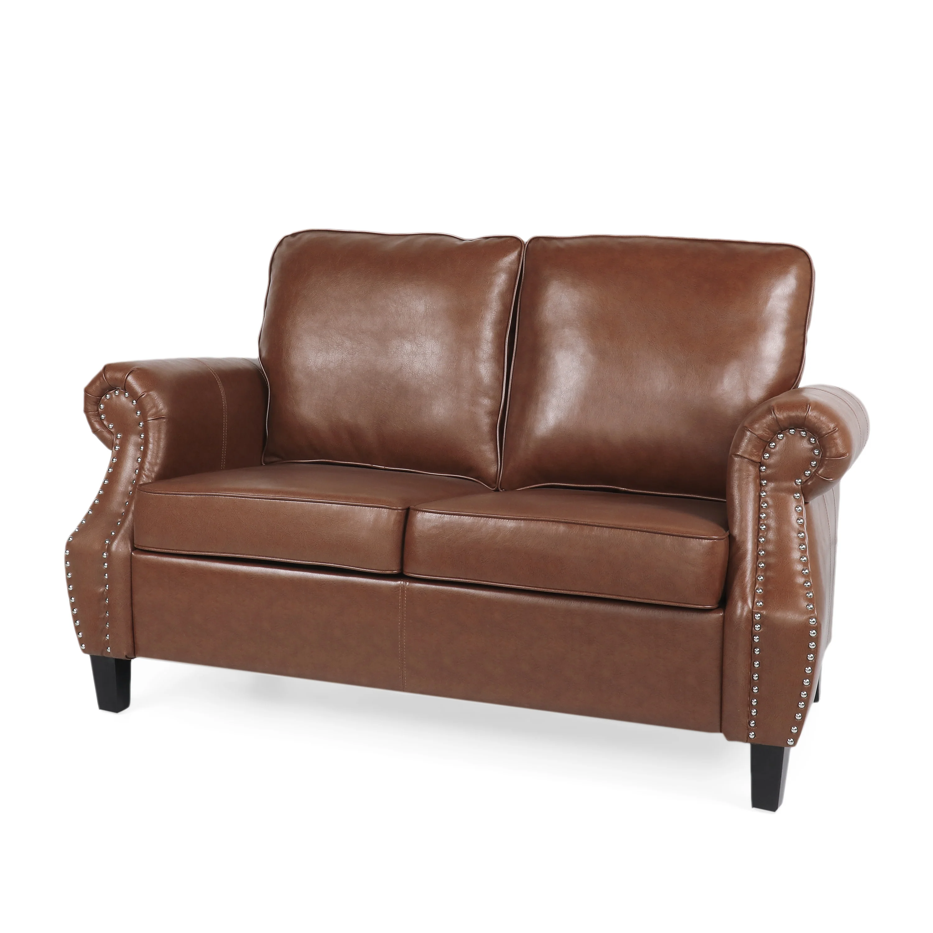 Pochelon Contemporary Faux Leather Loveseat with Nailhead Trim - furnishings