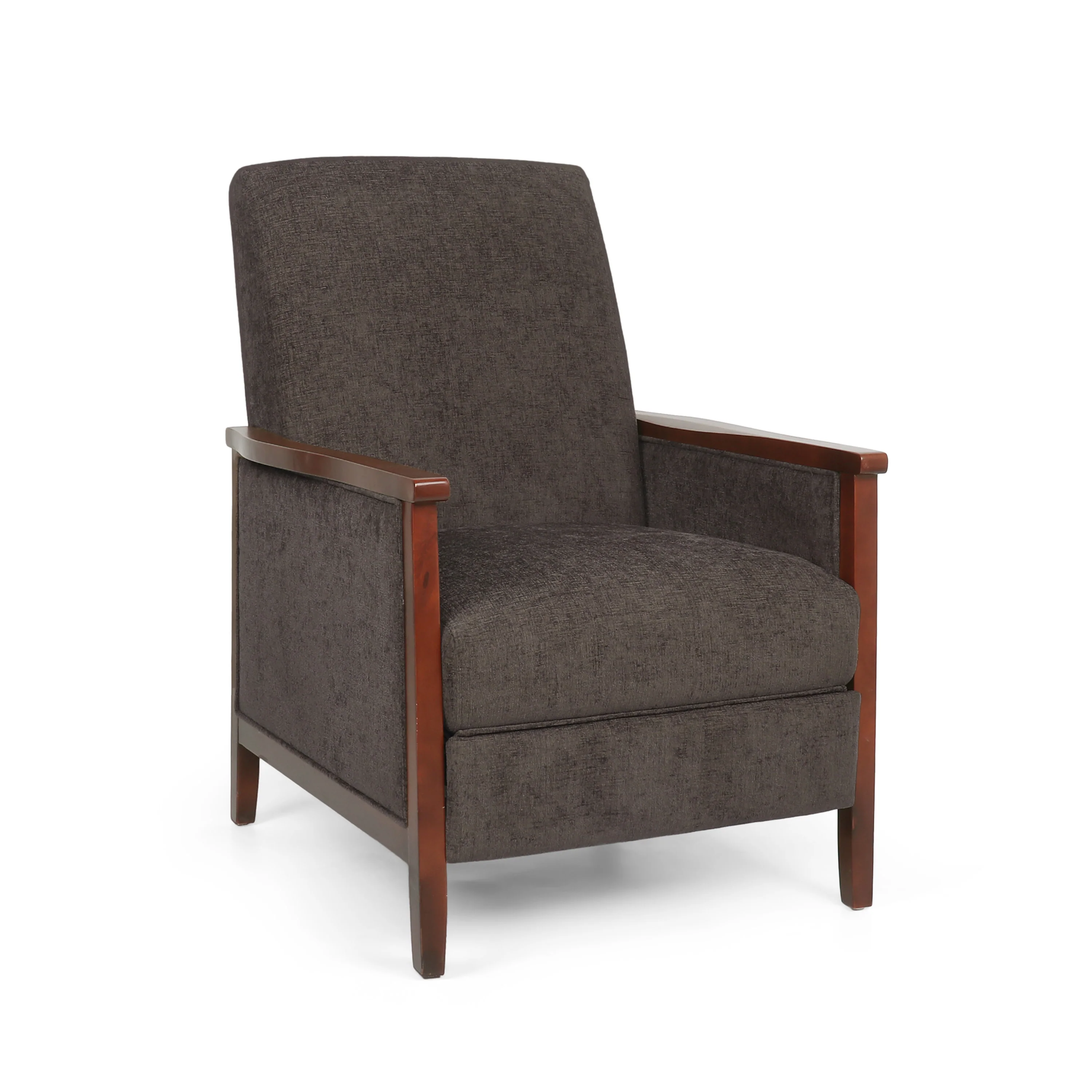 Ambleside Mid Century Modern Fabric Upholstered Wood Pushback Recliner - furnishings
