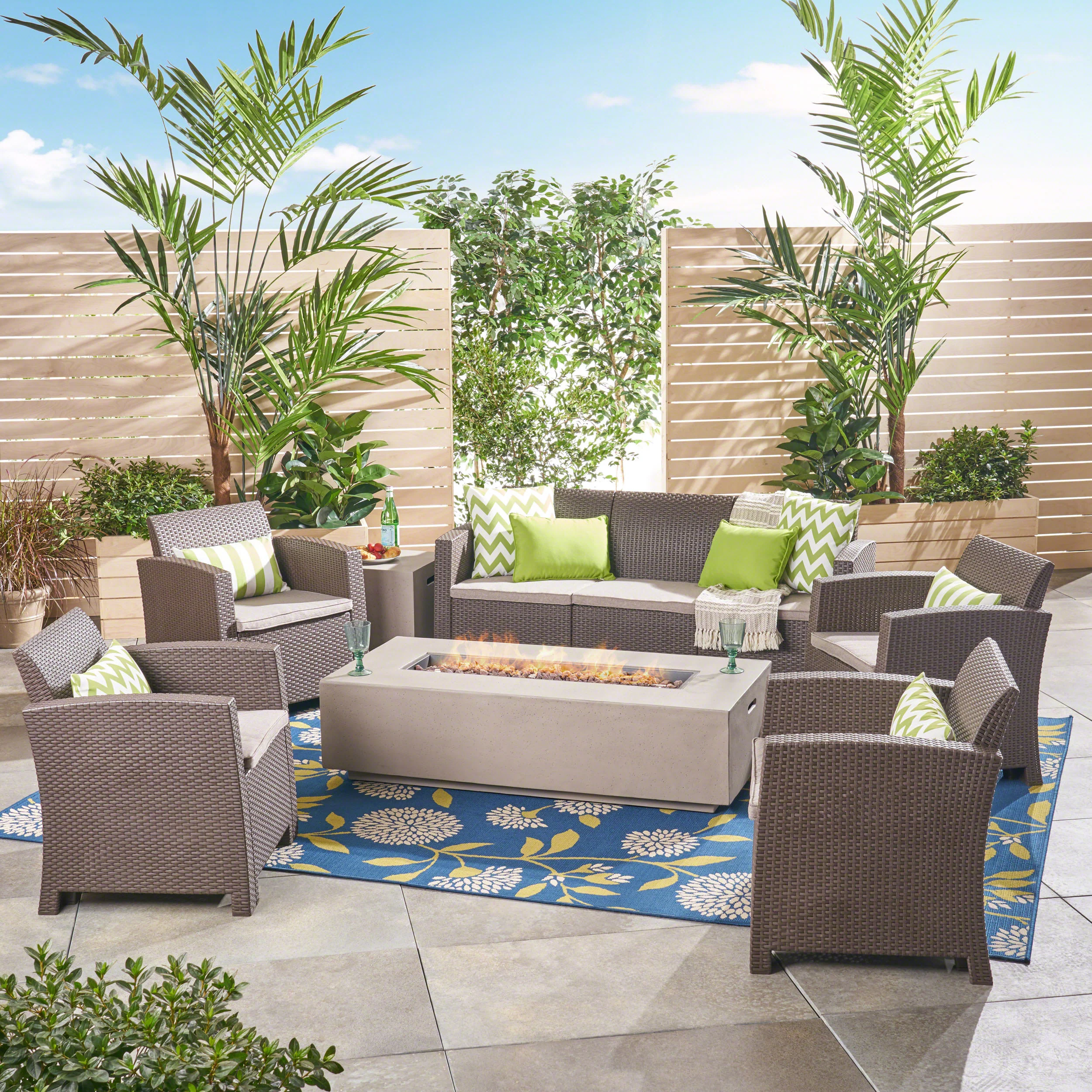 Ken 7-Seater Outdoor Chat Set with Fire Pit - furnishings