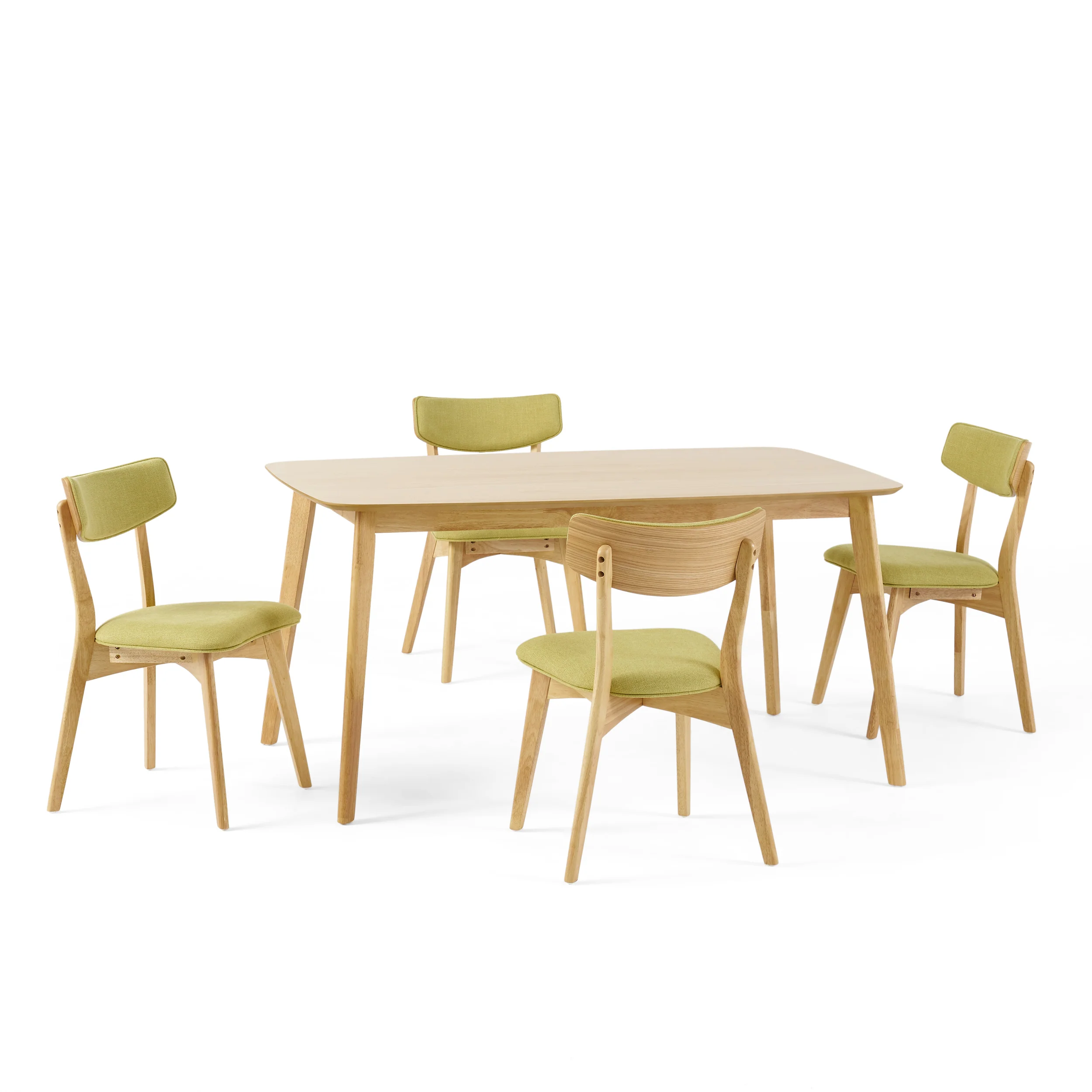Aman Mid Century Finished 5 Piece Wood Dining Set with Fabric Chairs - furnishings