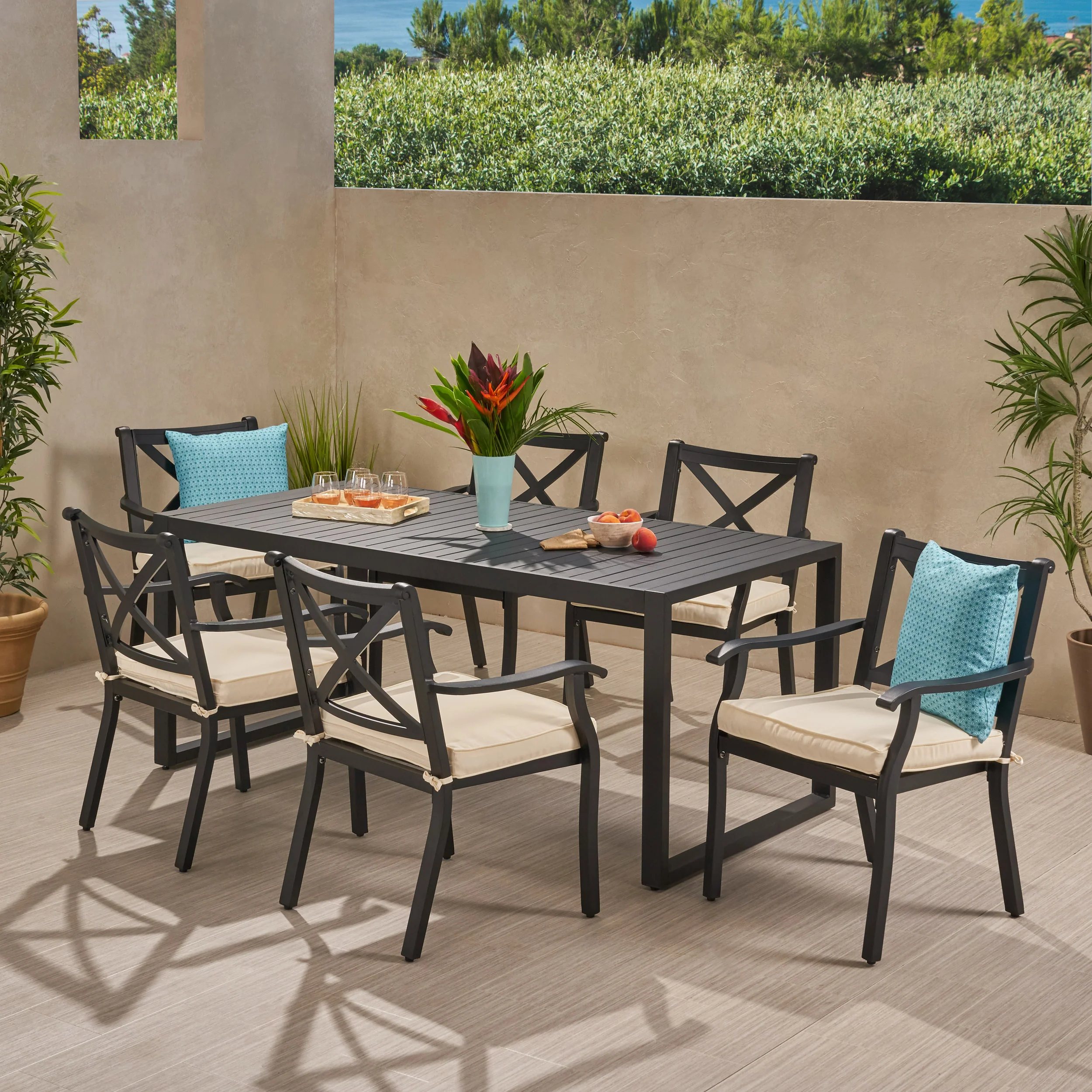 Nealie Outdoor 6 Seater Aluminum Dining Set - furnishings