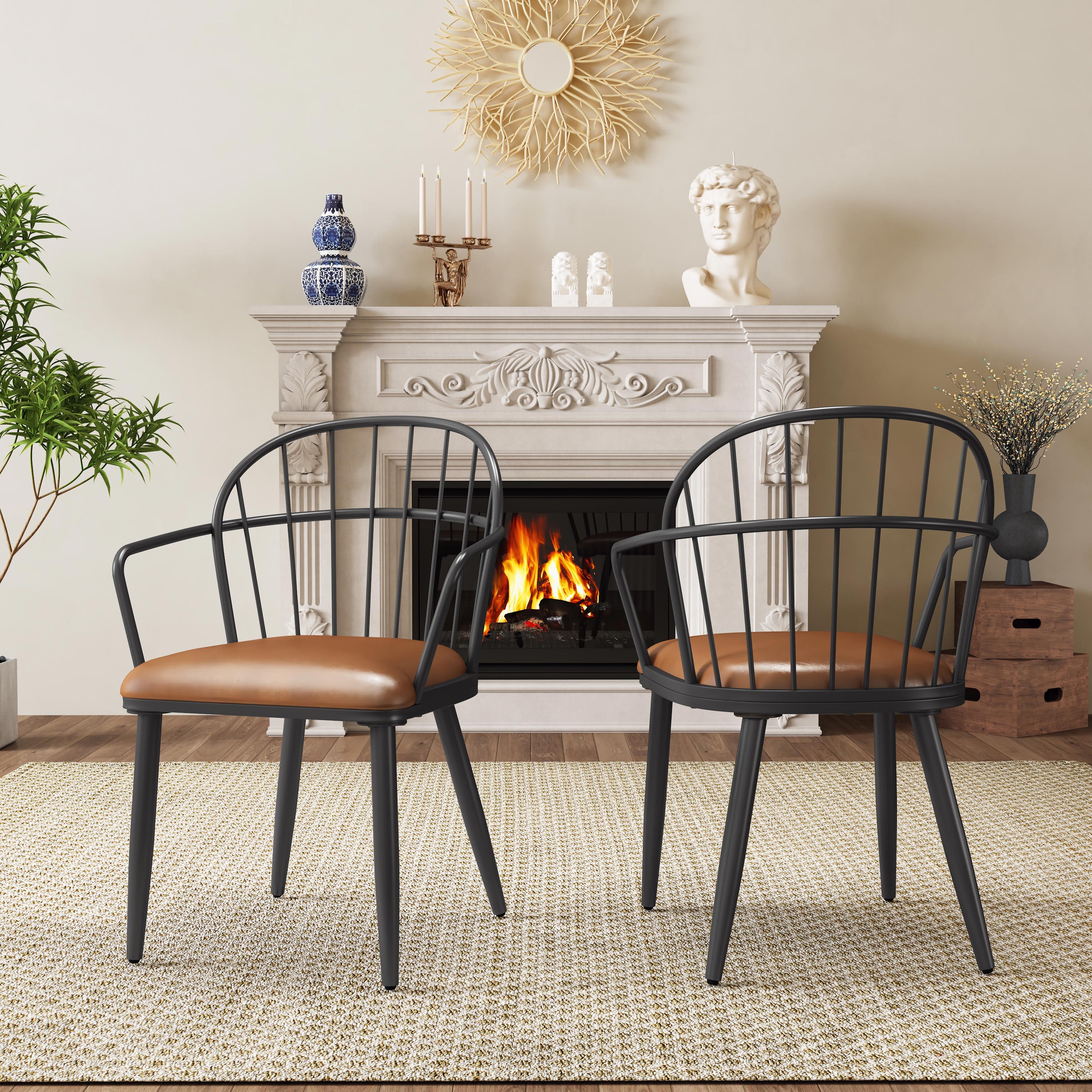 Limeo Modern Upholstered PU Leather Dining Chairs, Set of 2 - furnishings