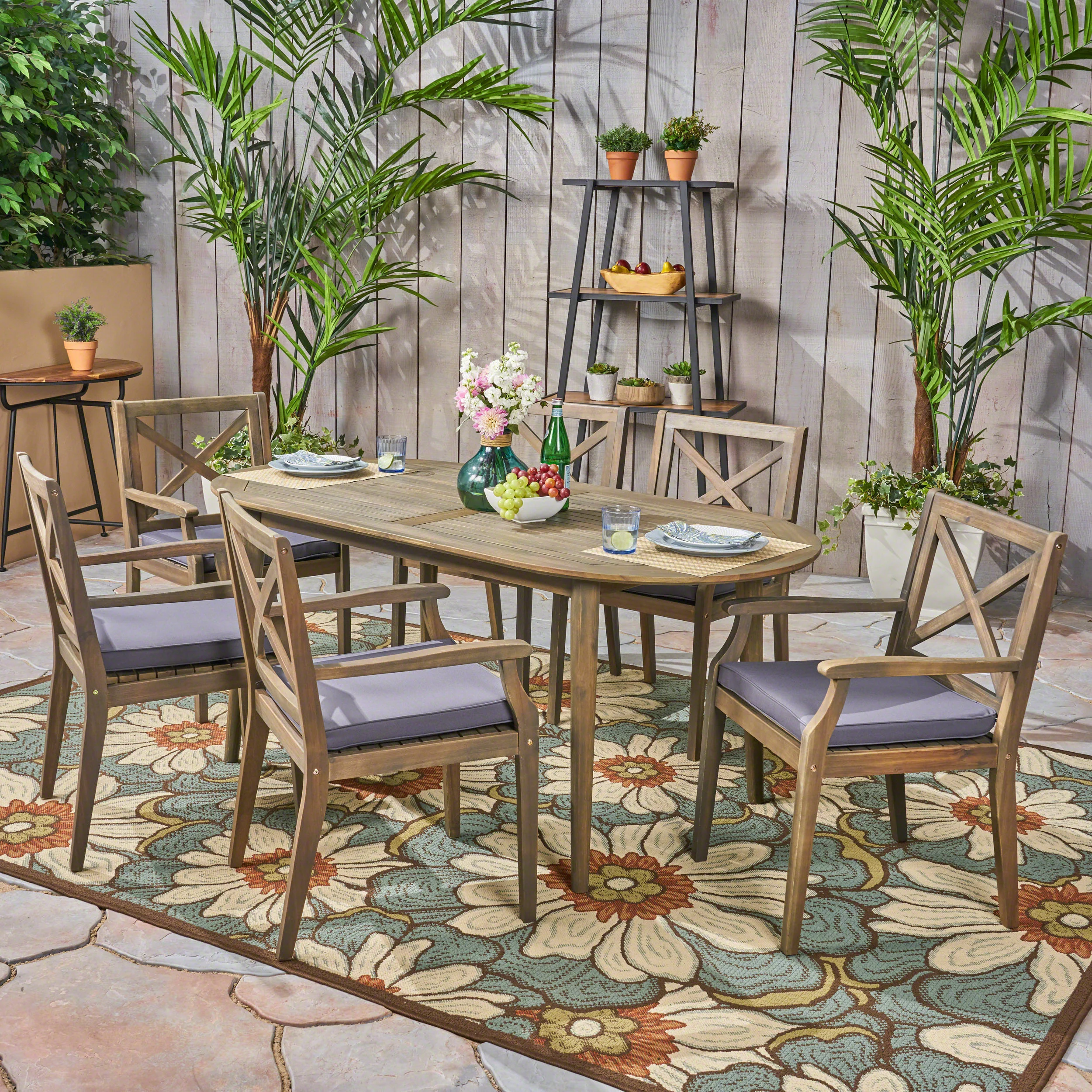 Byrd Outdoor 7 Piece Acacia Wood Dining Set - furnishings