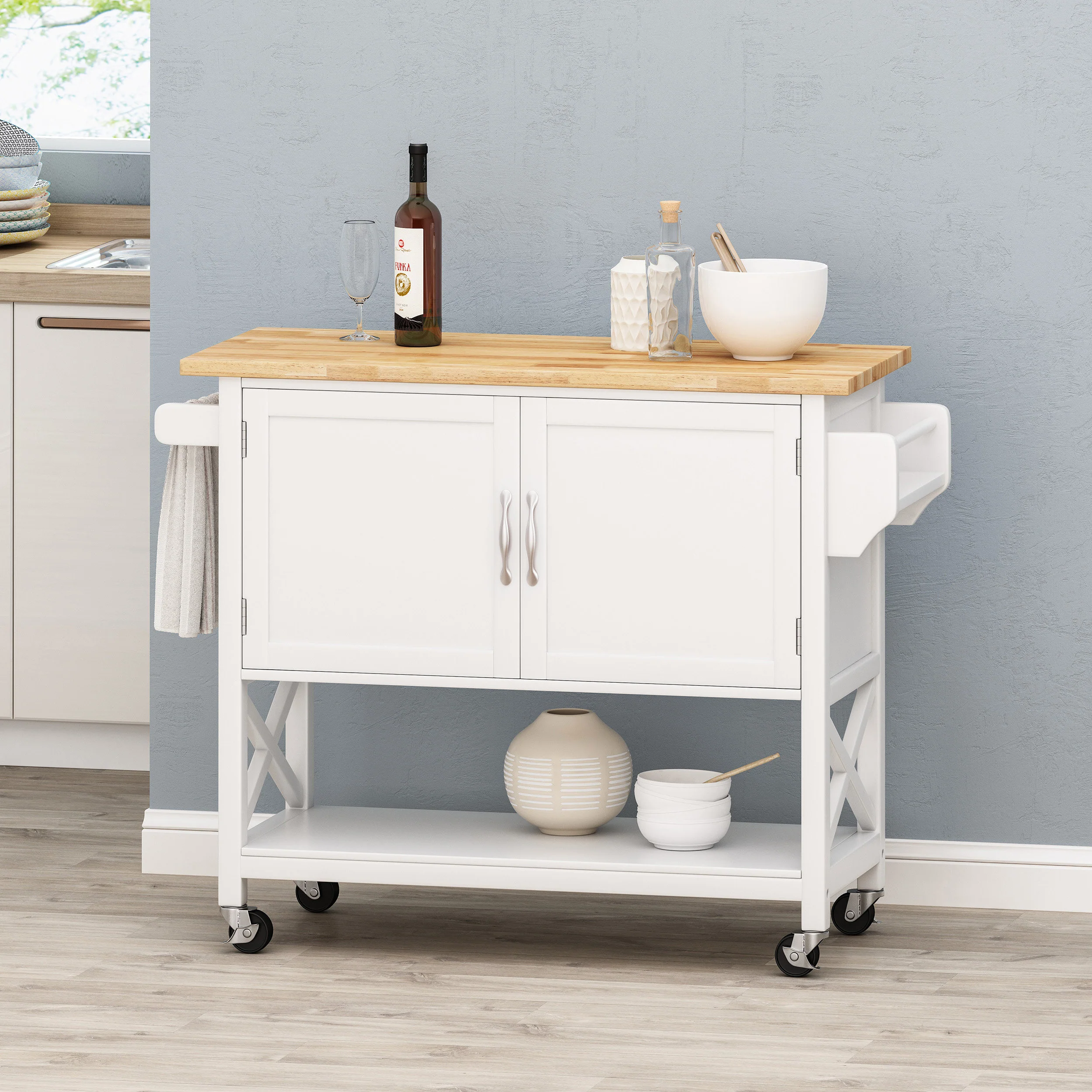 Jalaiyah Farmhouse Kitchen Cart with Wheels - furnishings