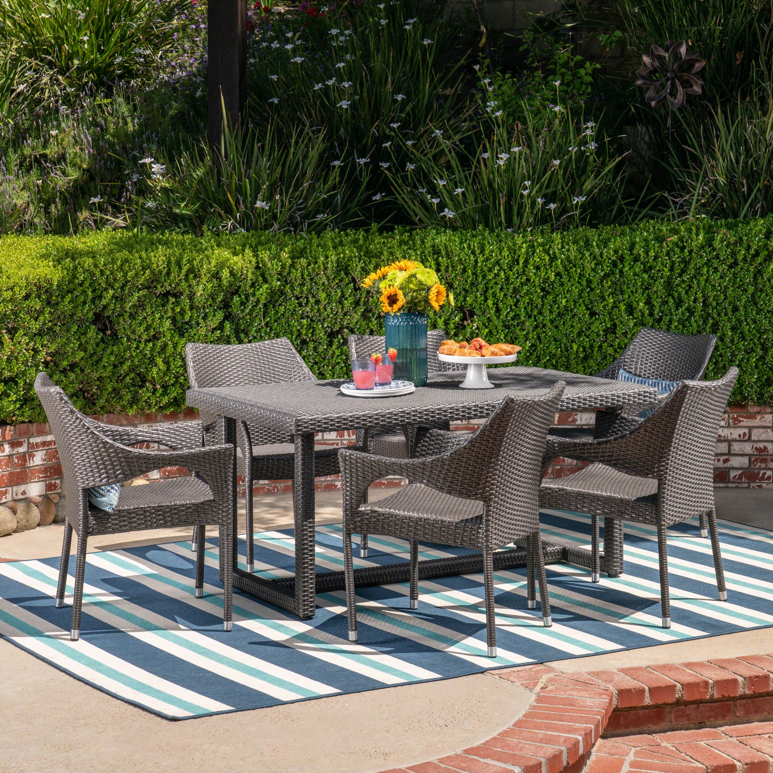 Olivia Outdoor 7 Piece Wicker Dining Set, Grey - furnishings
