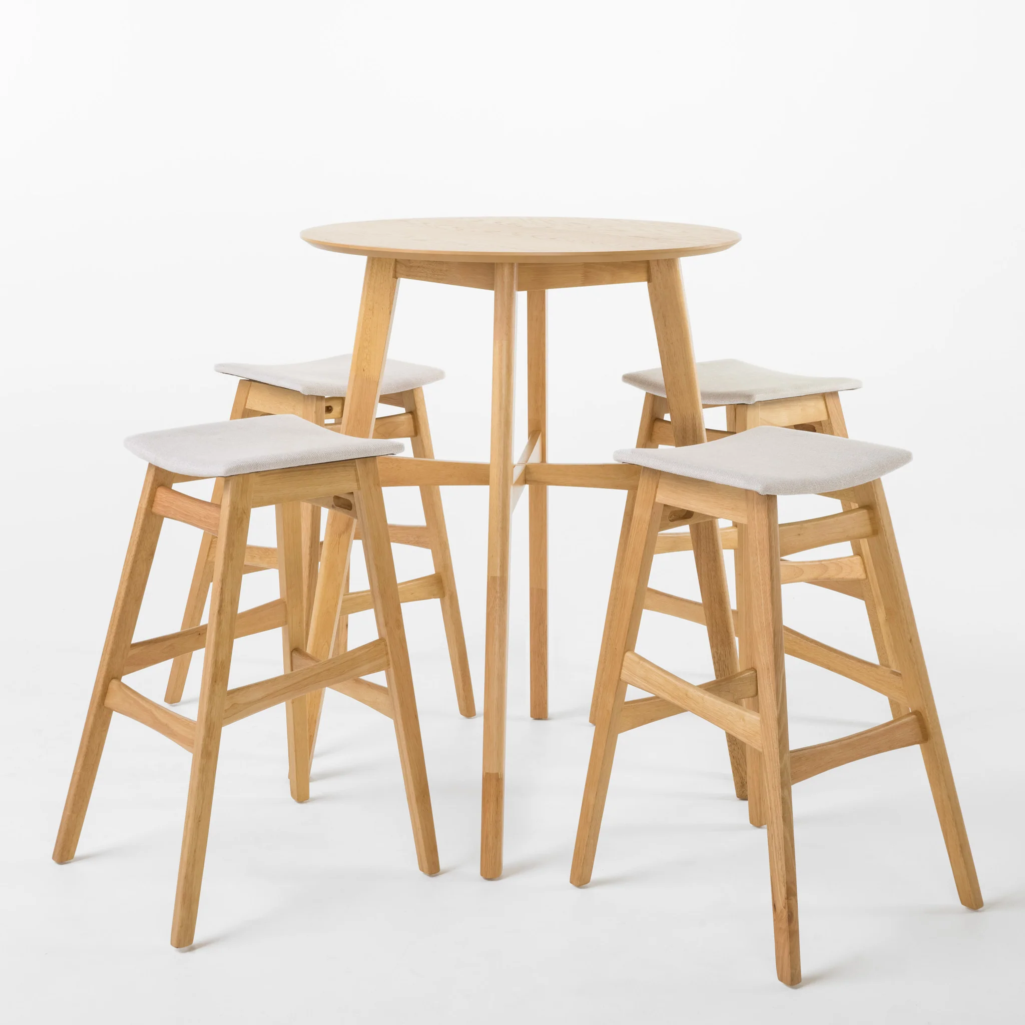 Simi Natural Oak Finish Circular 5 Piece Bar Height Dining Set - furnishings