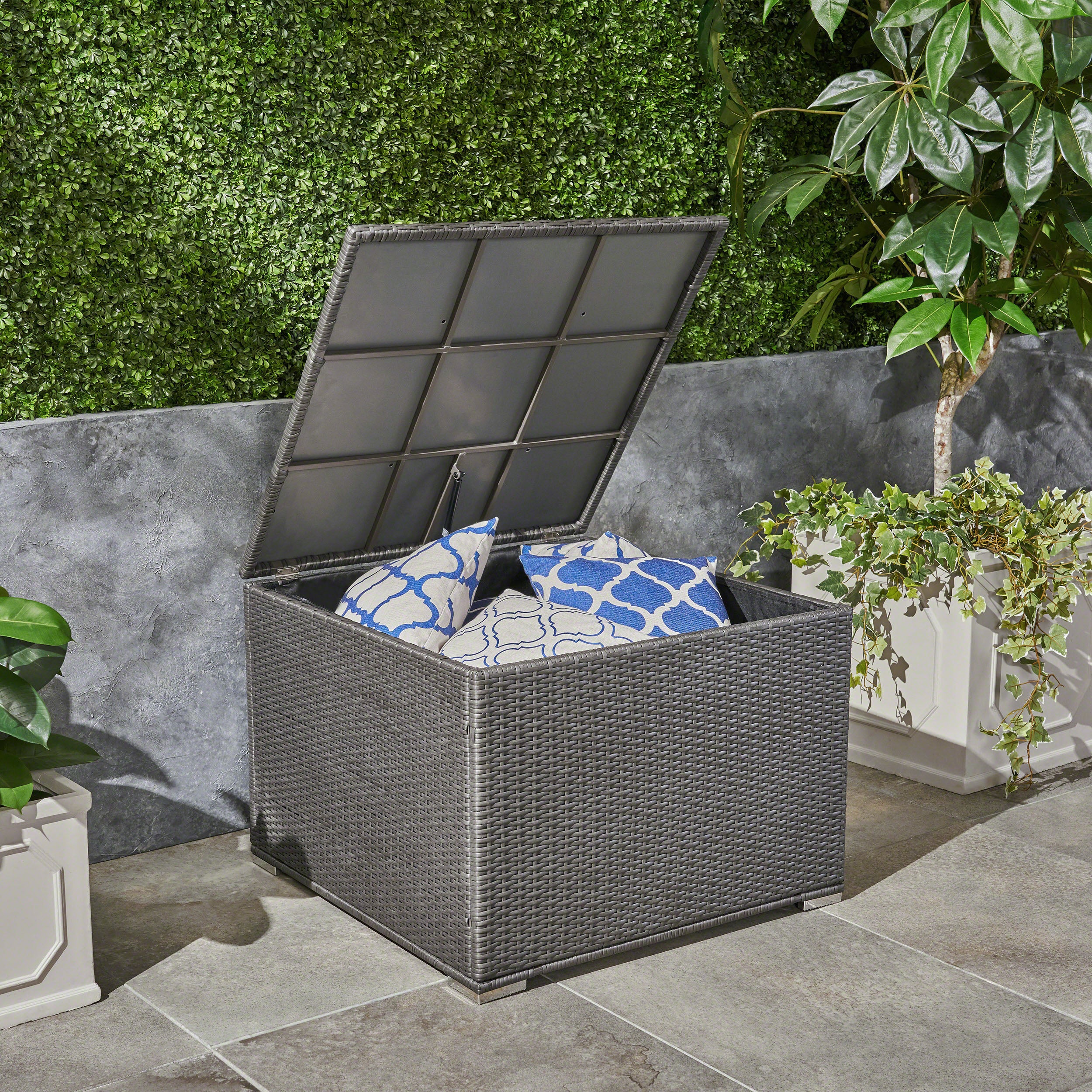 Sampa Outdoor Wicker Storage Ottoman, Gray - furnishings