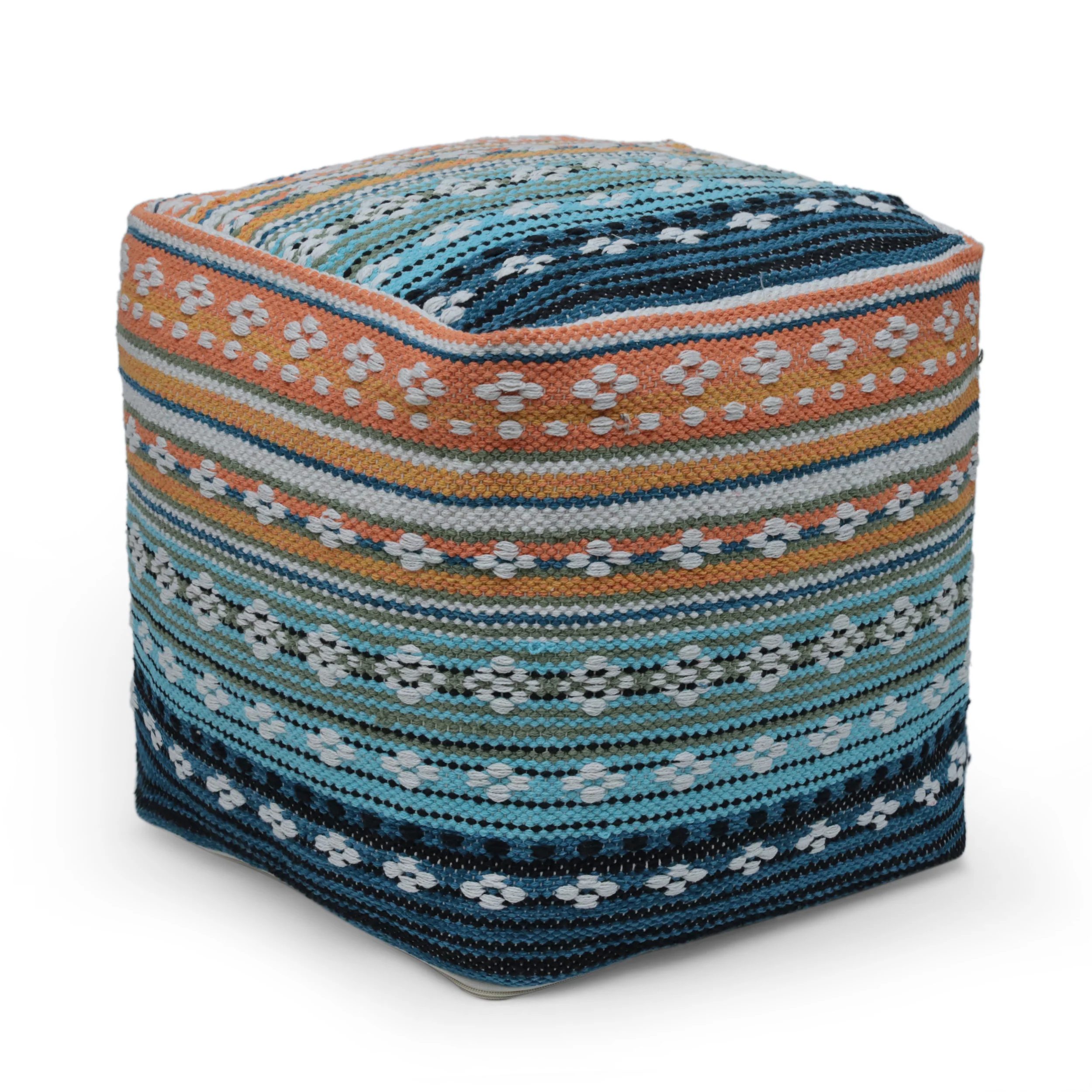 Hilliard Boho Handcrafted Peruvian Print Cube Pouf - furnishings