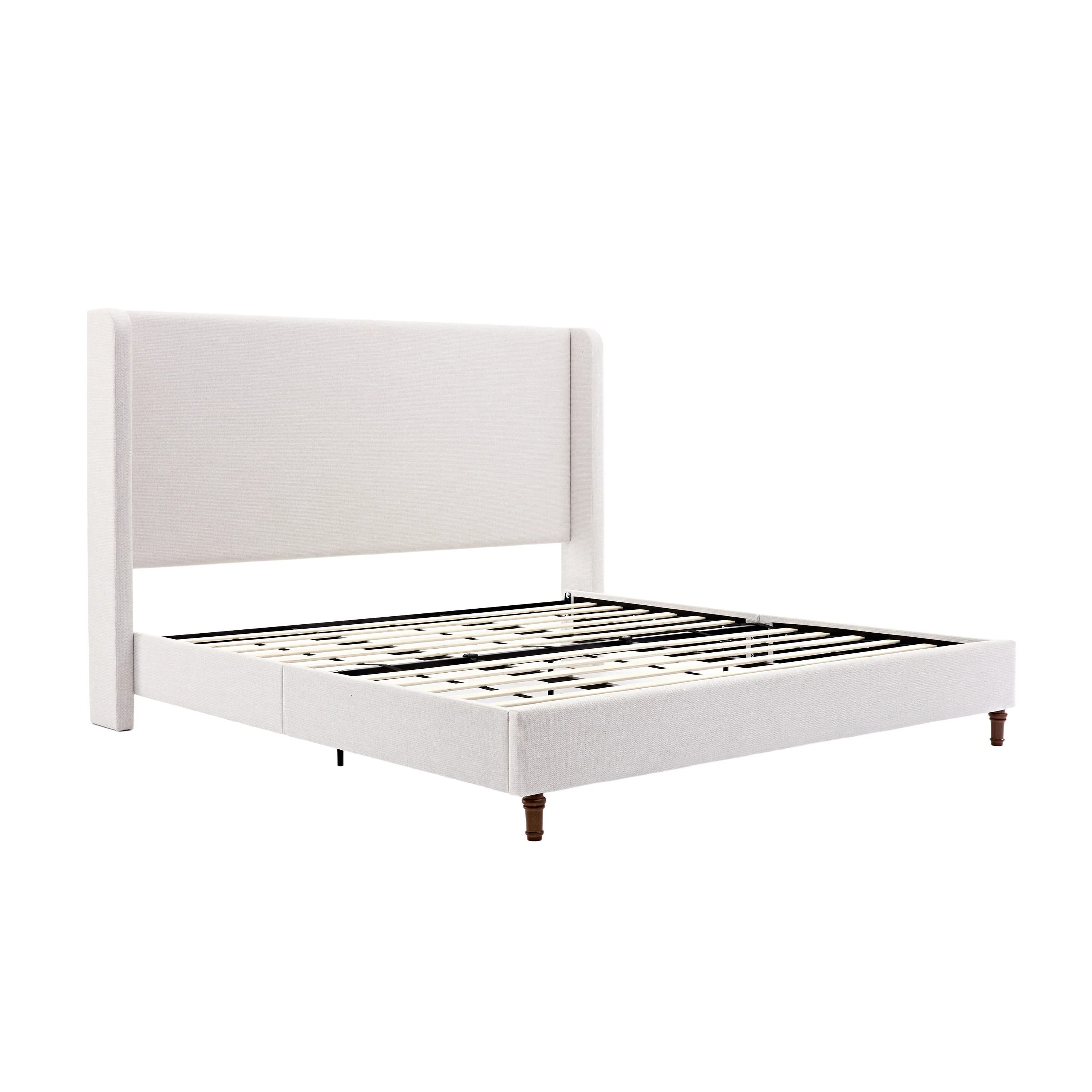 Bobbee King Indoor Upholstered Metal Tall Headboard Bed with Wingback - furnishings