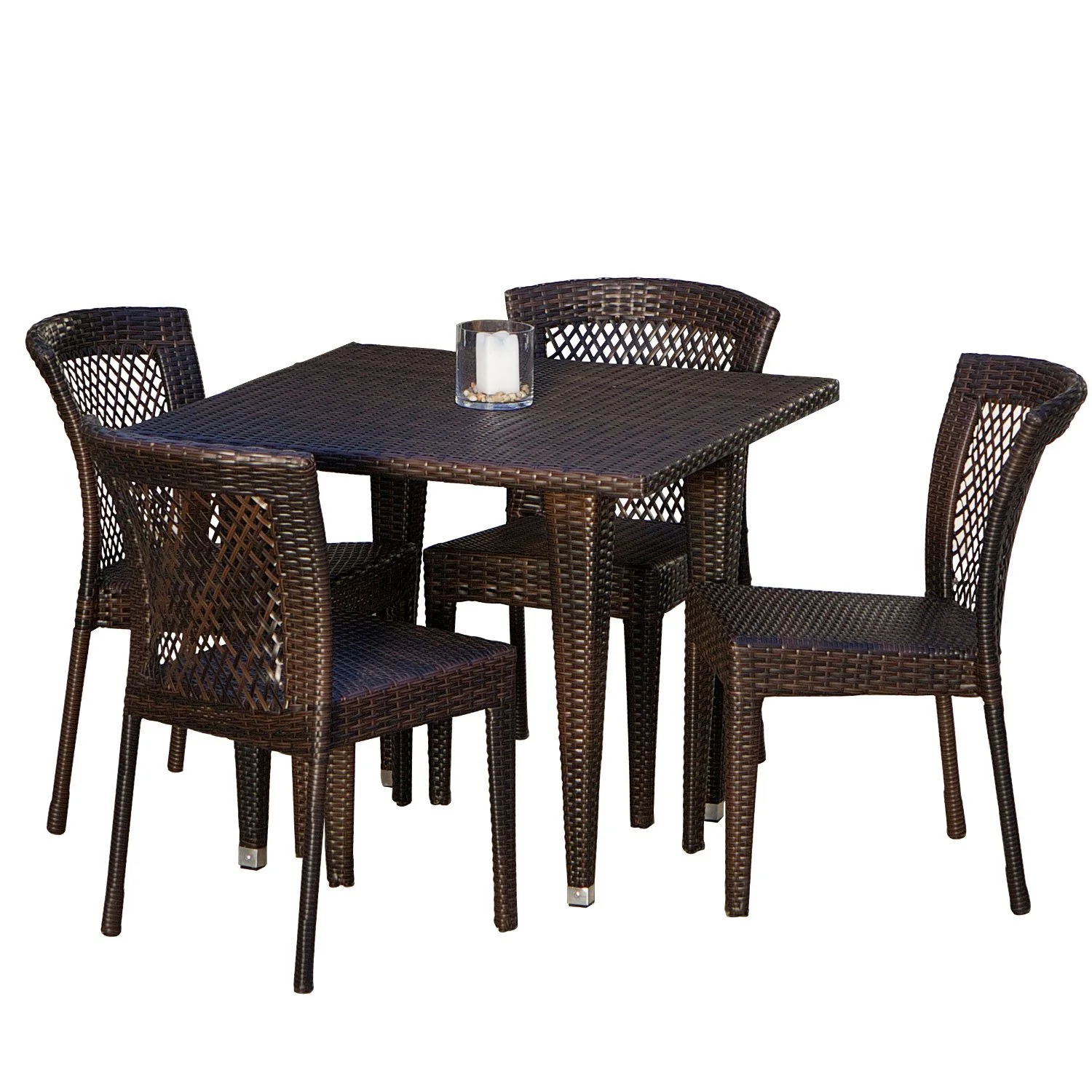 Dana Point 5-pieces Outdoor Patio Brown Wicker Dining Set - furnishings