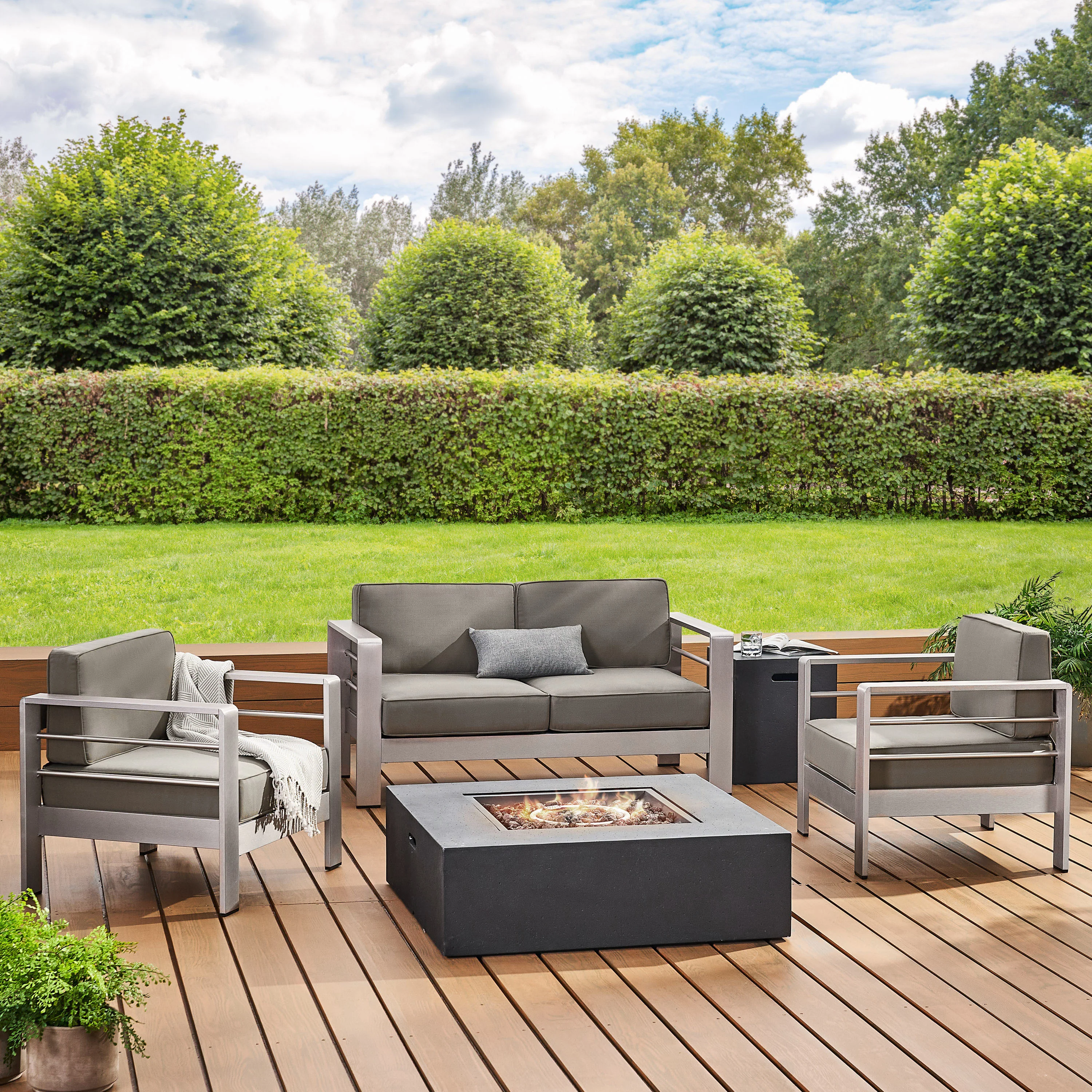 Coral Outdoor Aluminum 4 Seater Chat Set with Fire Pit - furnishings