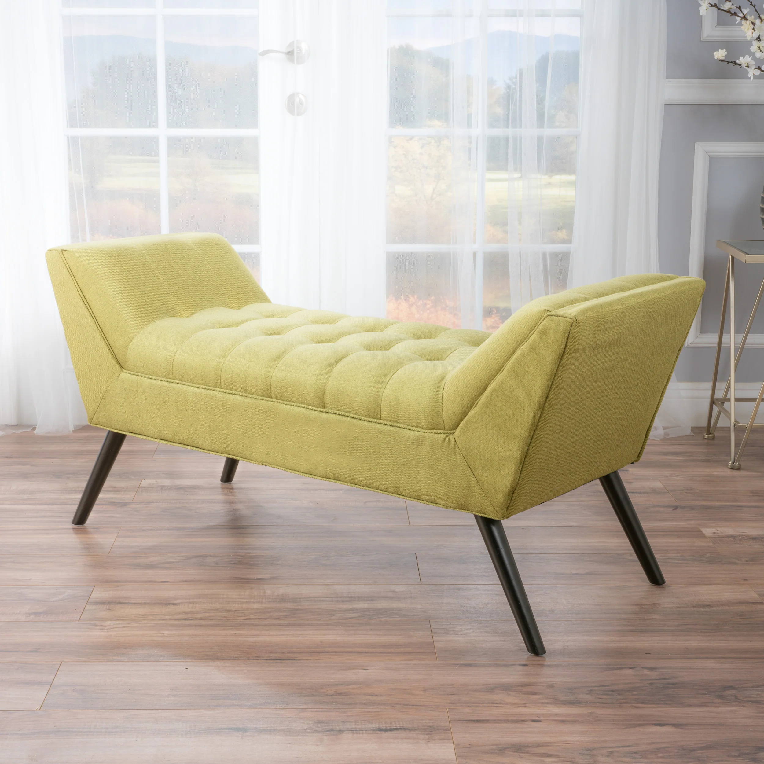 Madrid Mid-Century Modern Tufted Fabric Ottoman Bench with Tapered Legs - furnishings