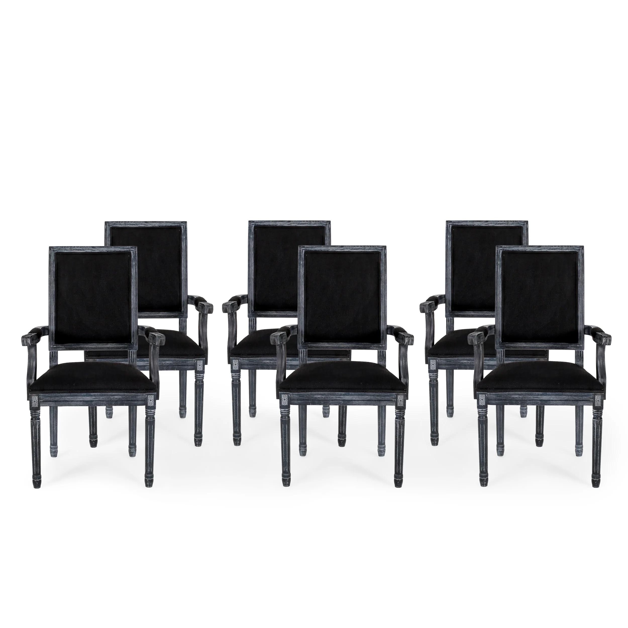 Ashlyn French Country Fabric Upholstered Wood Dining Chairs, Set of 6 - furnishings