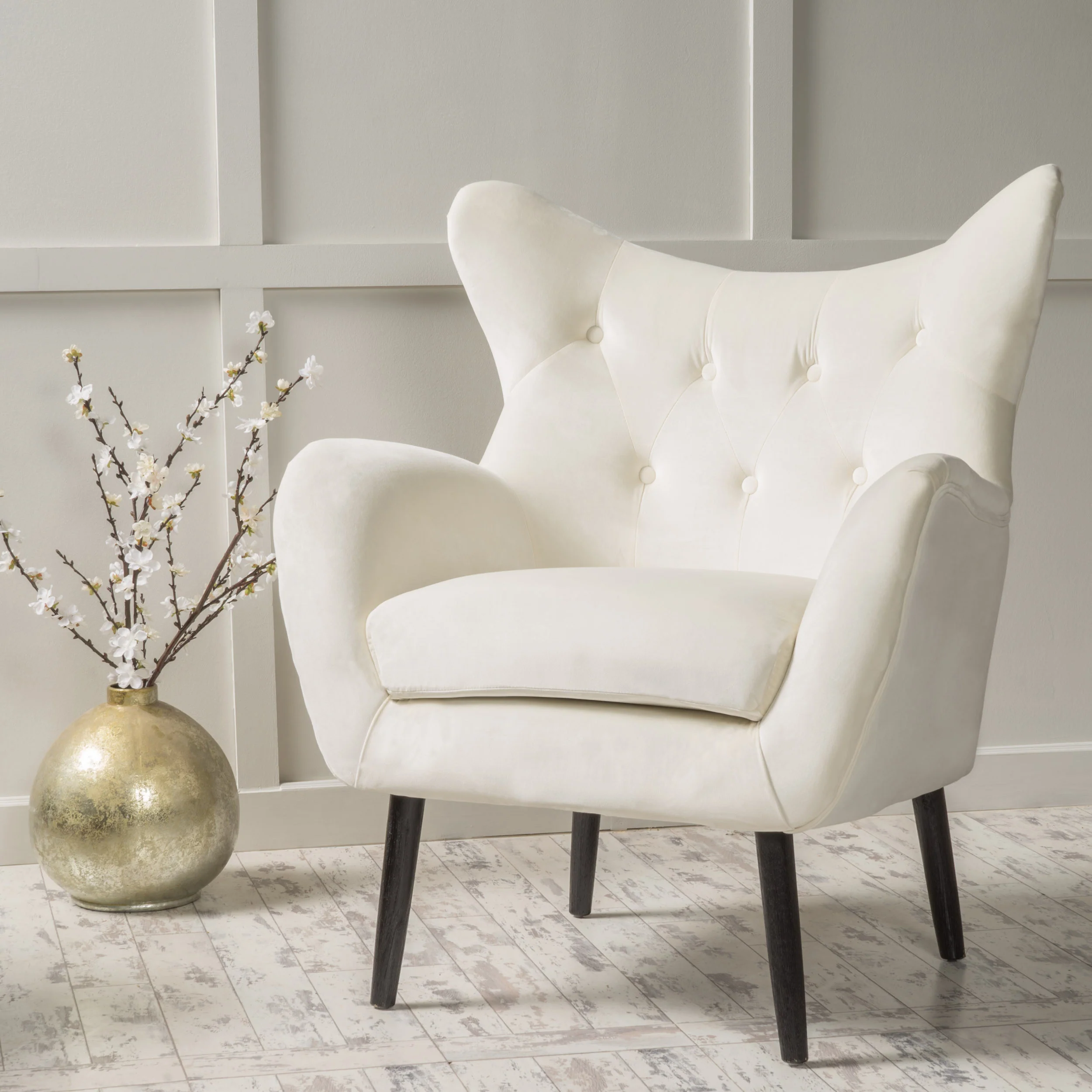 Mae Velvet Tufted Wingback Armchair - furnishings
