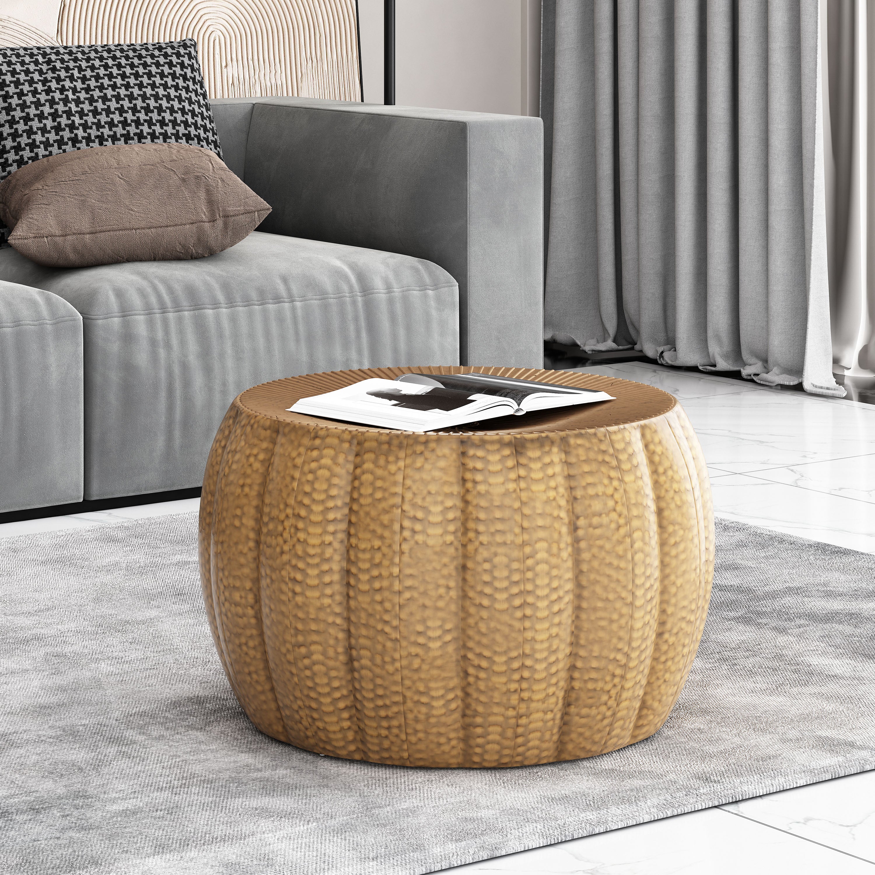 Perrotto Modern Iron Sunburst Pumpkin Coffee Table - furnishings